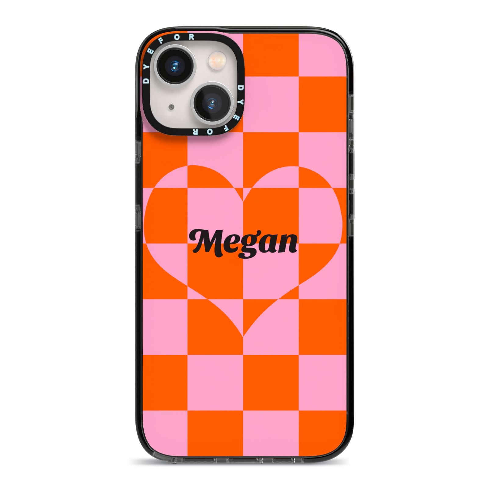 Pink Red Checkered Heart Custom iPhone 13 Black Impact Case on Silver phone