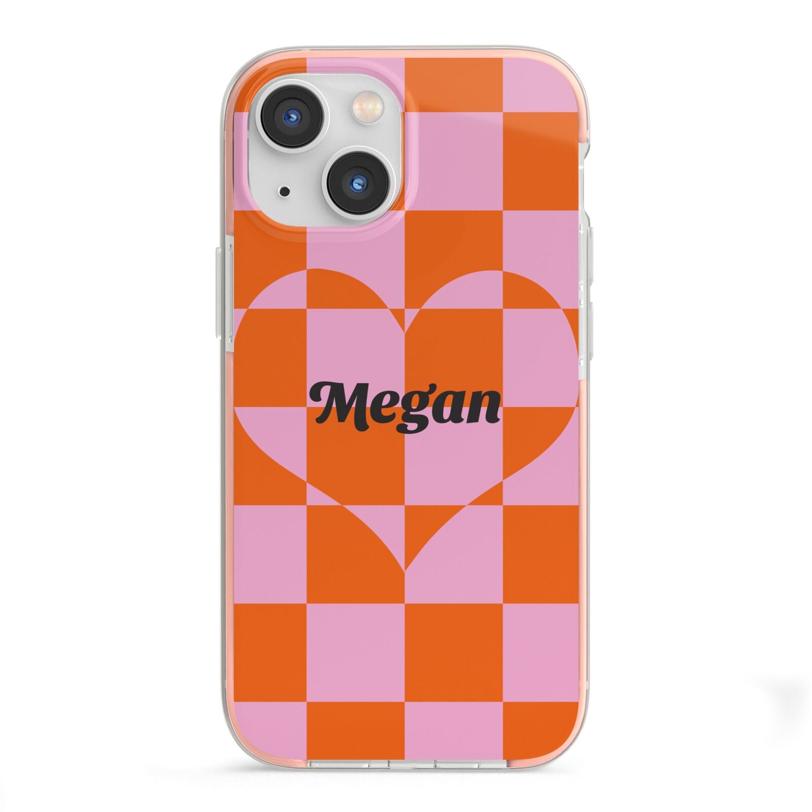 Pink Red Checkered Heart Custom iPhone 13 Mini TPU Impact Case with Pink Edges