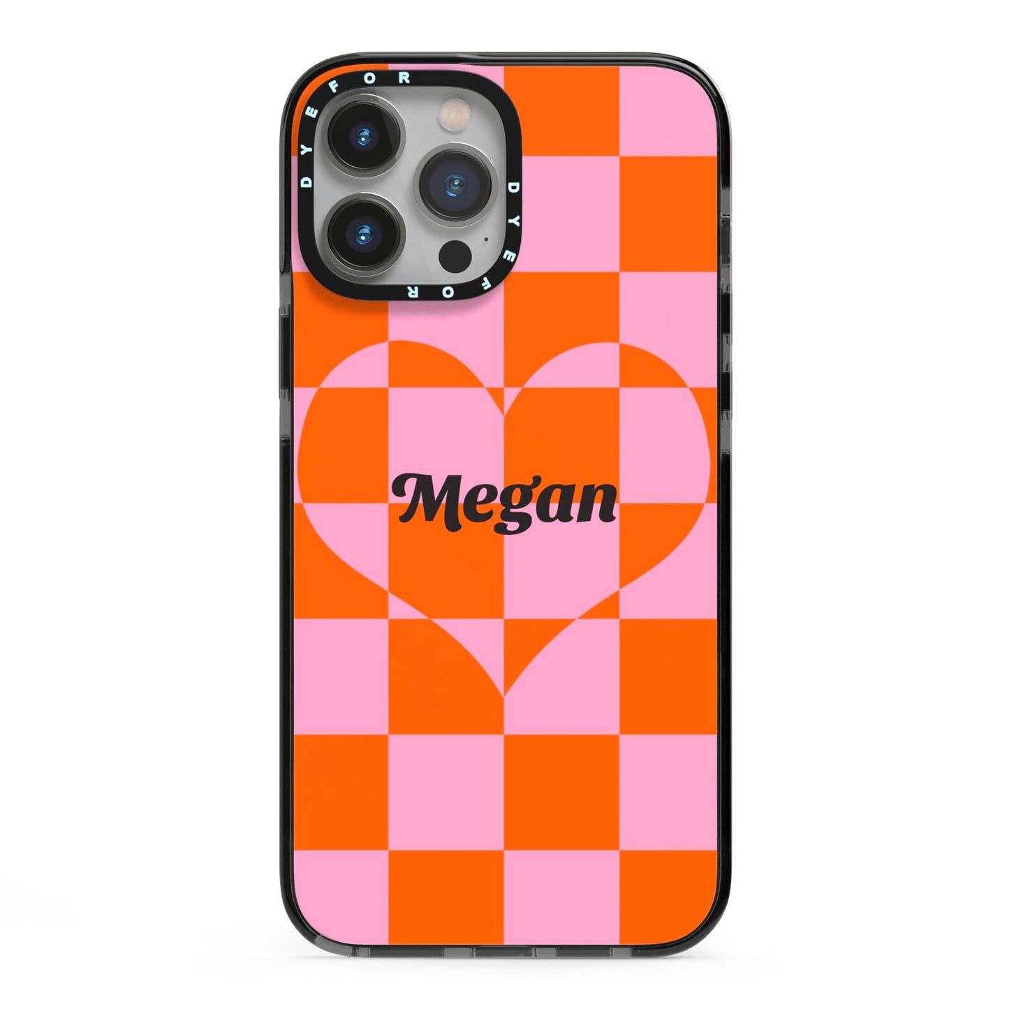 Pink Red Checkered Heart Custom iPhone 13 Pro Max Black Impact Case on Silver phone