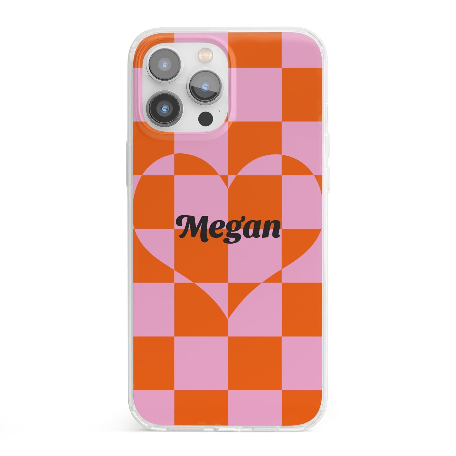 Pink Red Checkered Heart Custom iPhone 13 Pro Max Clear Bumper Case