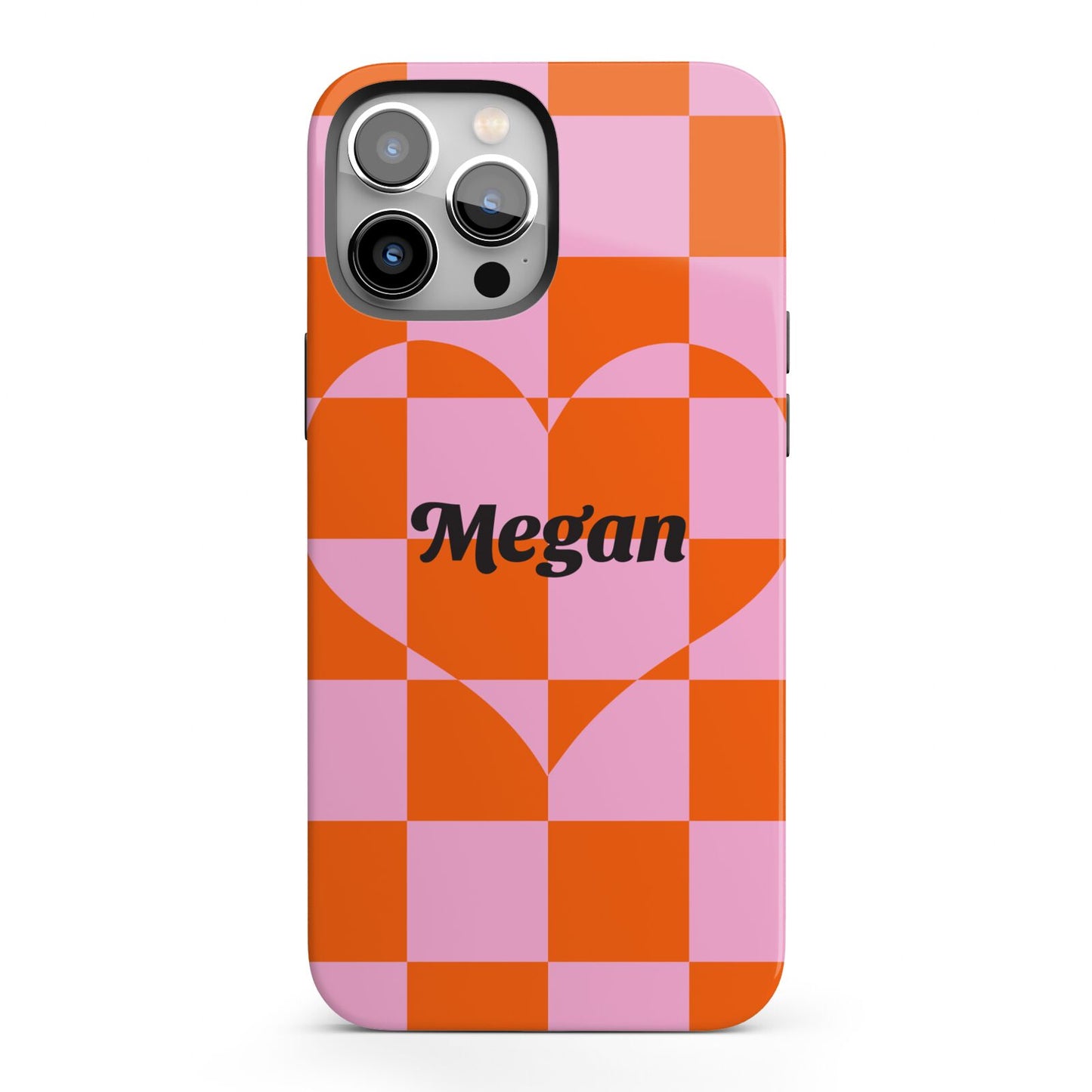 Pink Red Checkered Heart Custom iPhone 13 Pro Max Full Wrap 3D Tough Case