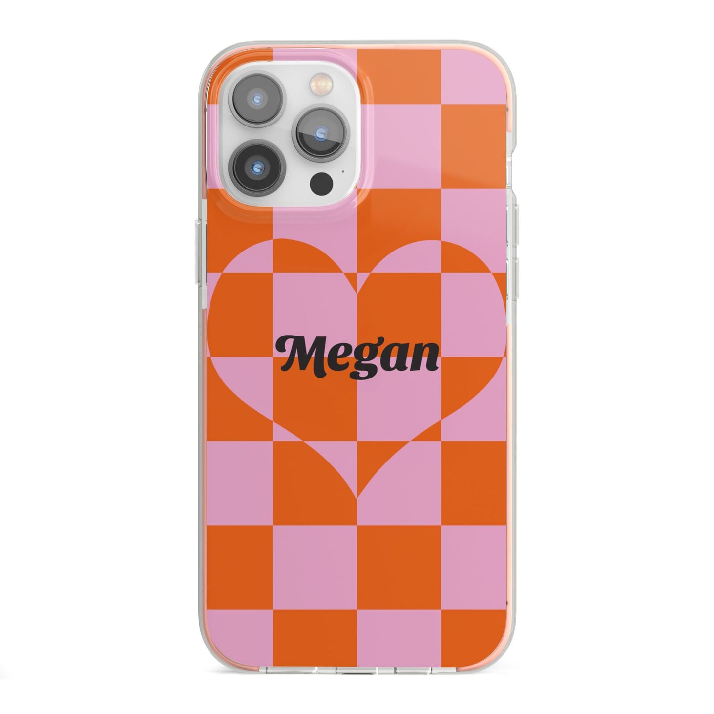 Pink Red Checkered Heart Custom iPhone 13 Pro Max TPU Impact Case with Pink Edges