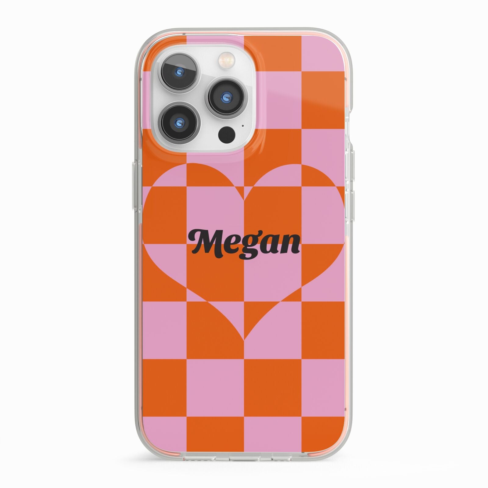 Pink Red Checkered Heart Custom iPhone 13 Pro TPU Impact Case with Pink Edges