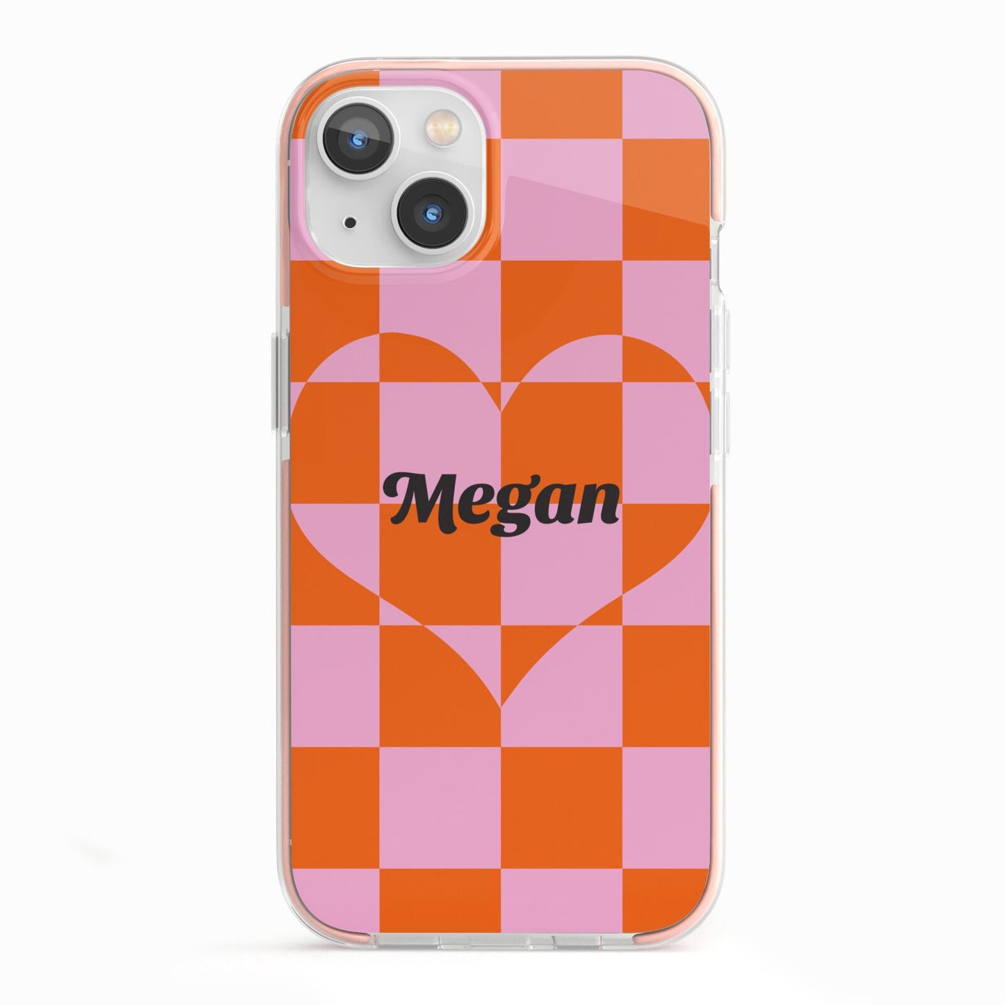 Pink Red Checkered Heart Custom iPhone 13 TPU Impact Case with Pink Edges