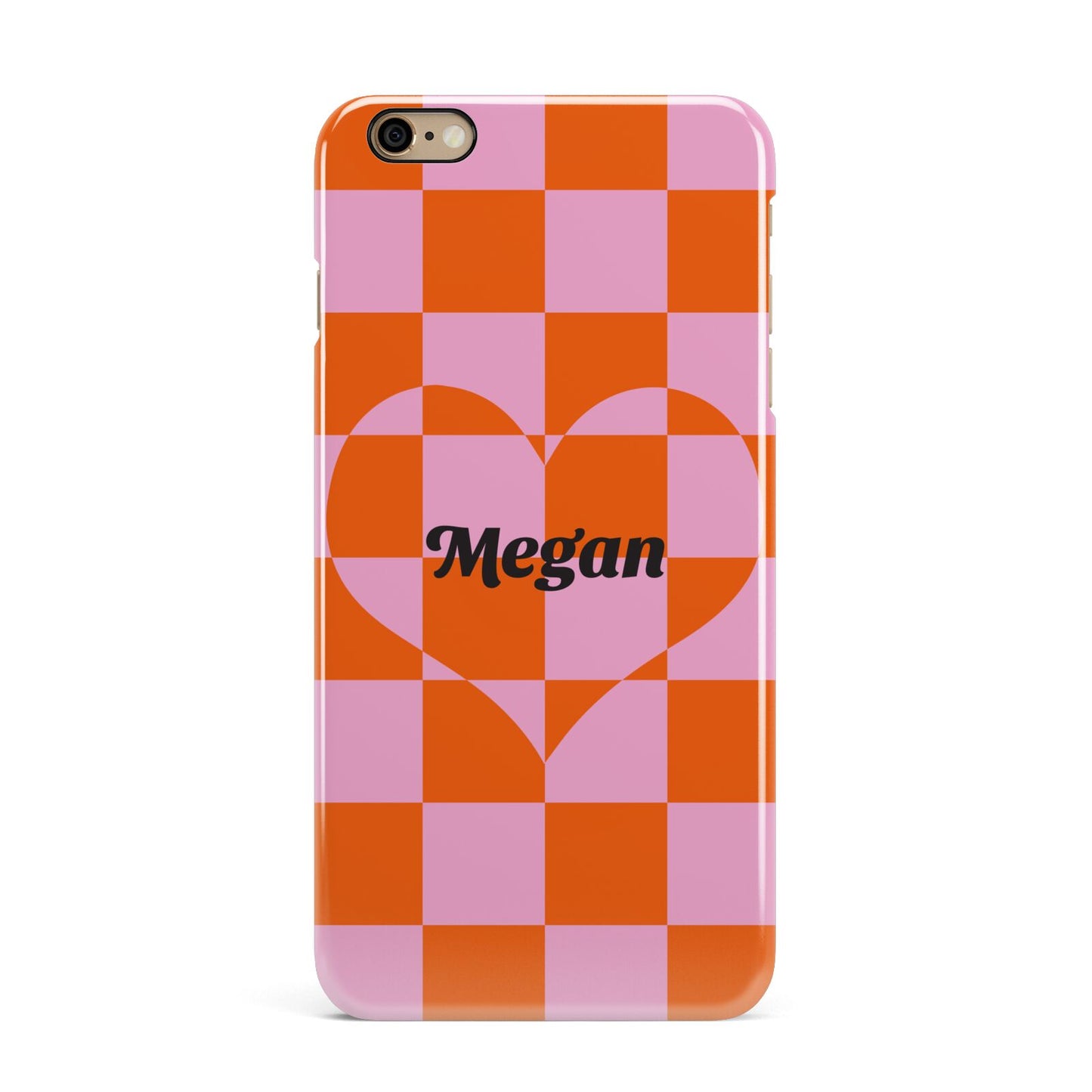 Pink Red Checkered Heart Custom iPhone 6 Plus 3D Snap Case on Gold Phone