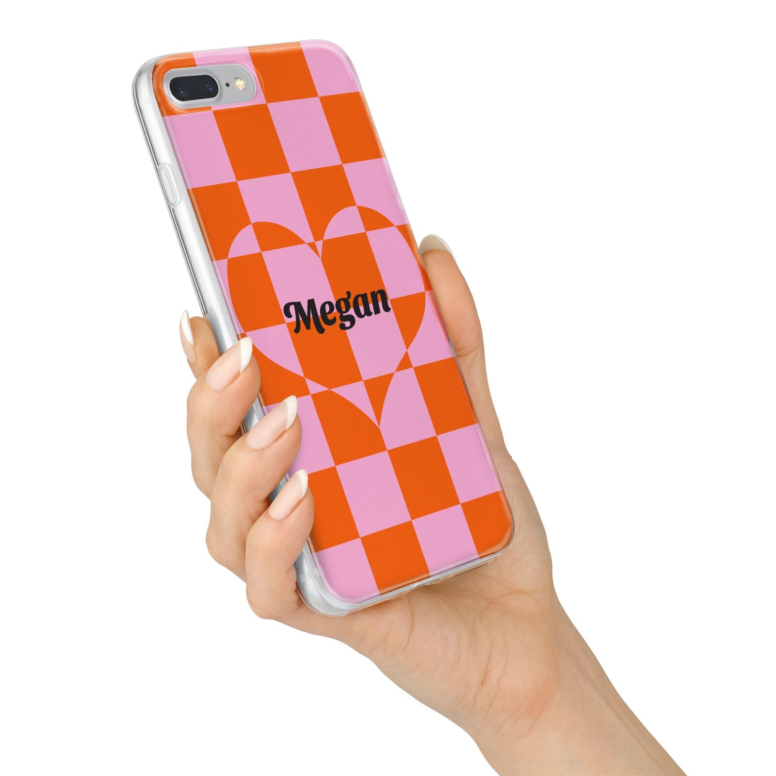 Pink Red Checkered Heart Custom iPhone 7 Plus Bumper Case on Silver iPhone Alternative Image