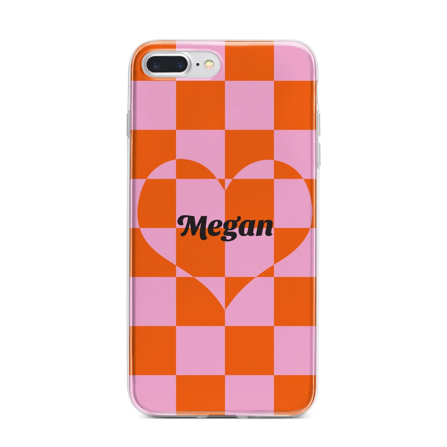 Pink Red Checkered Heart Custom iPhone 7 Plus Bumper Case on Silver iPhone