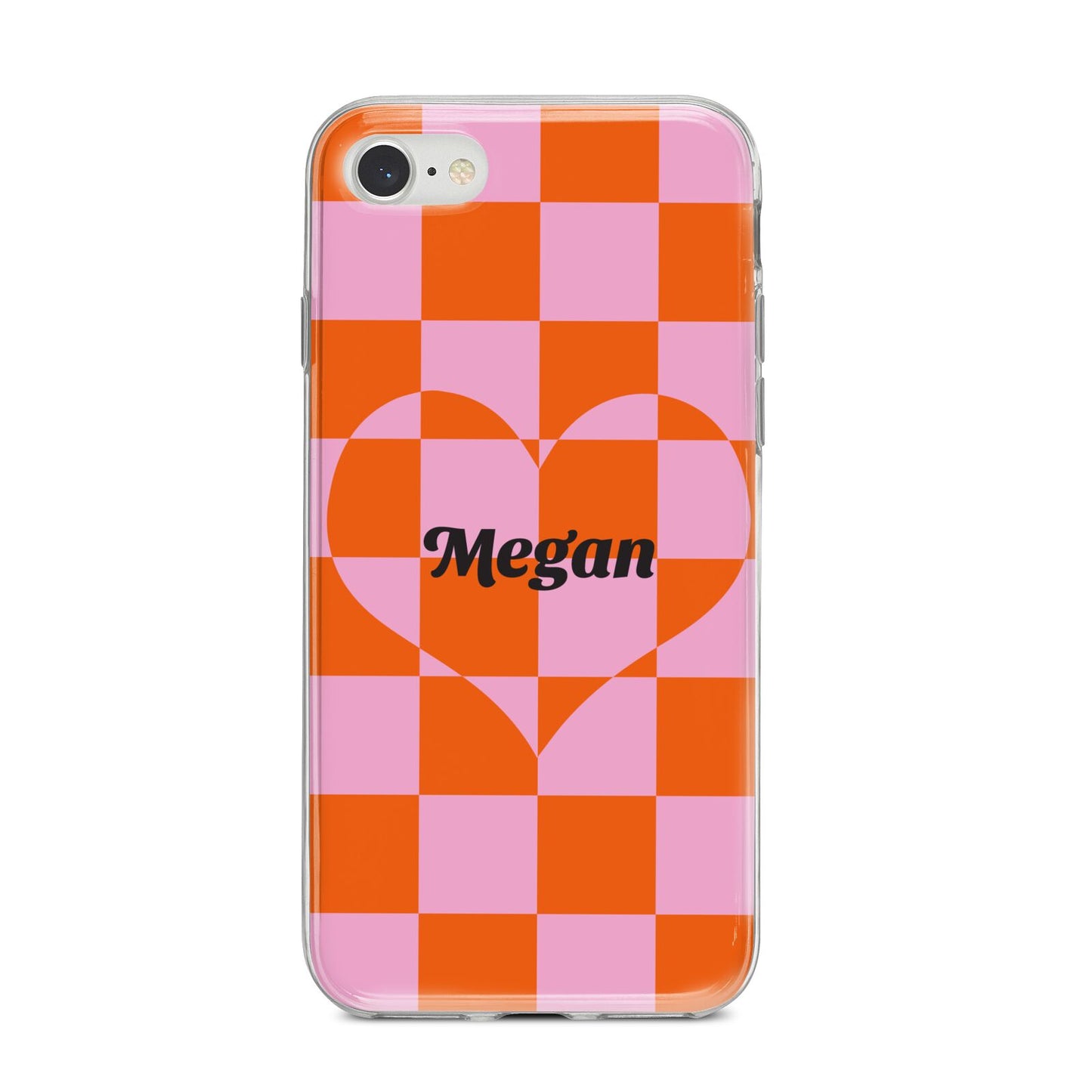 Pink Red Checkered Heart Custom iPhone 8 Bumper Case on Silver iPhone