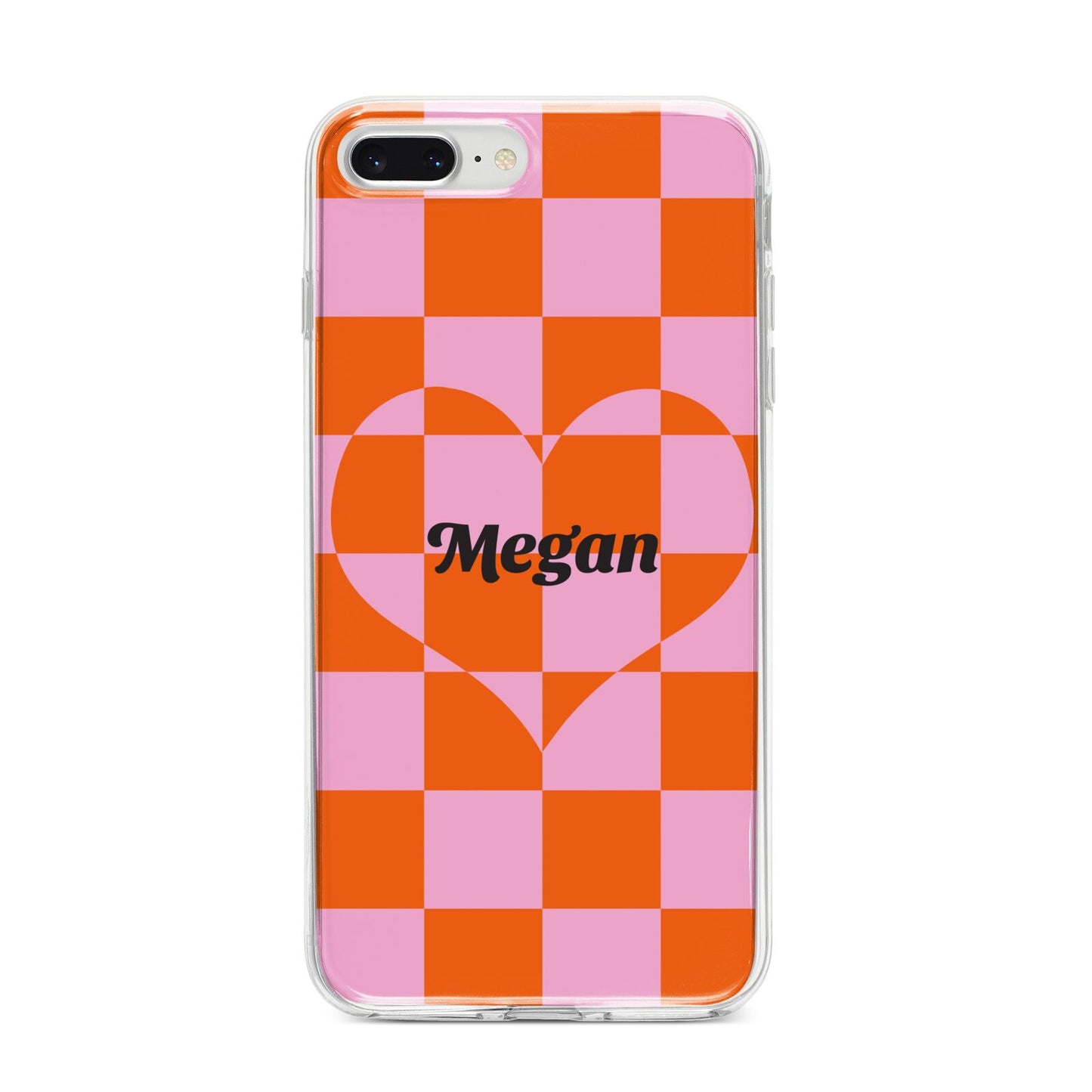 Pink Red Checkered Heart Custom iPhone 8 Plus Bumper Case on Silver iPhone