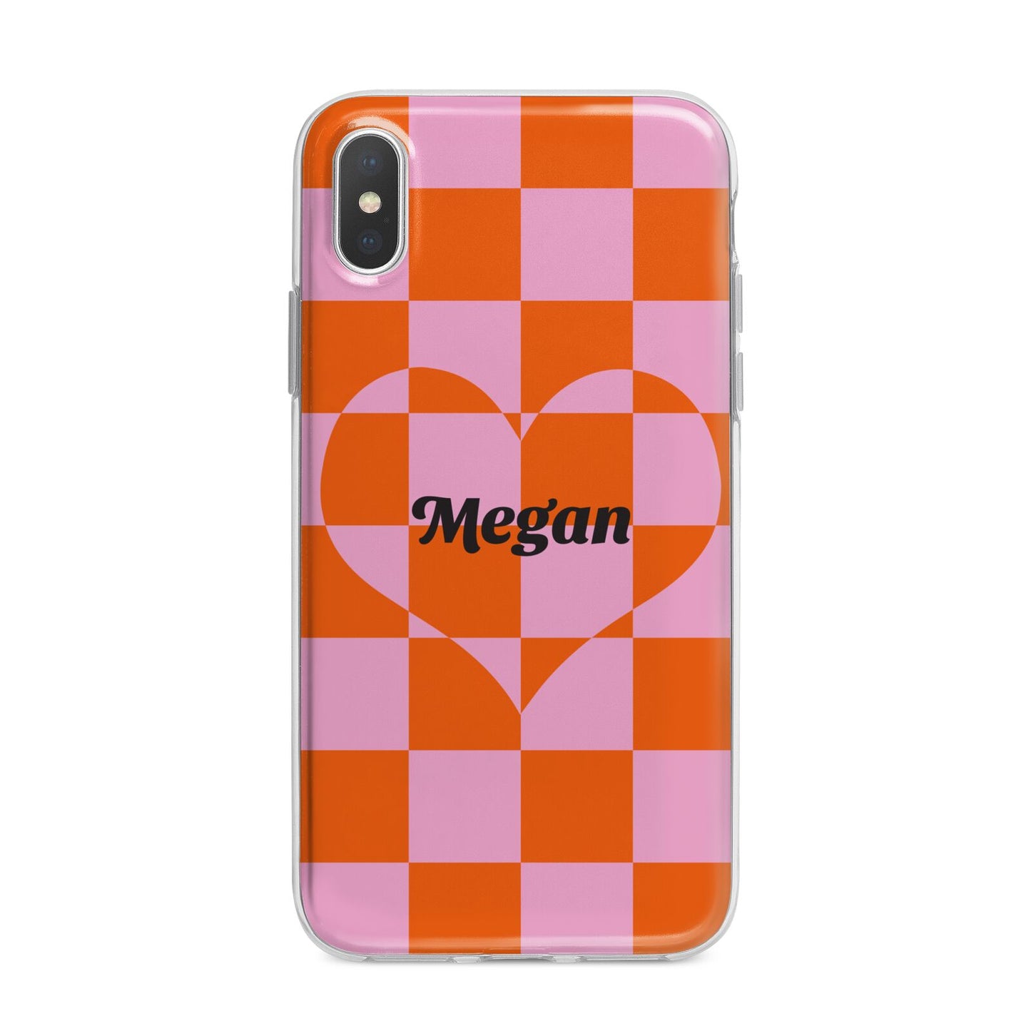 Pink Red Checkered Heart Custom iPhone X Bumper Case on Silver iPhone Alternative Image 1