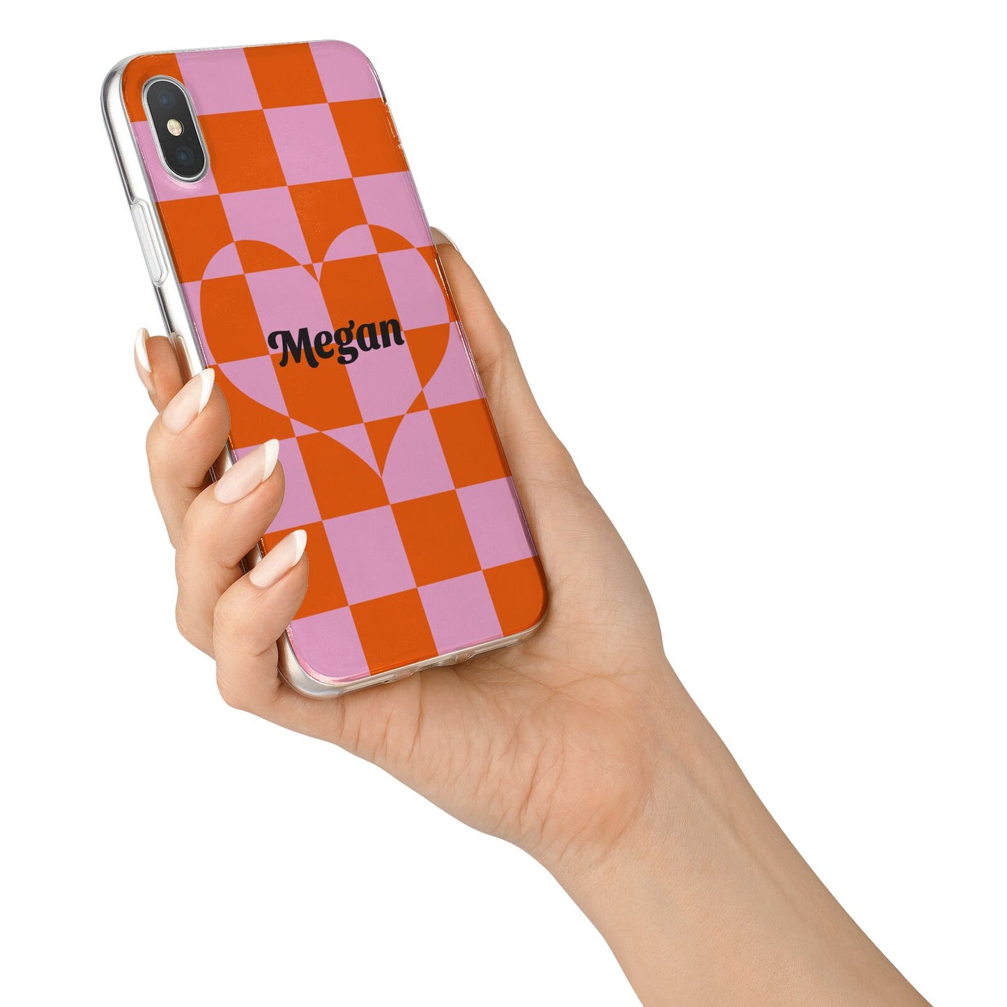 Pink Red Checkered Heart Custom iPhone X Bumper Case on Silver iPhone Alternative Image 2