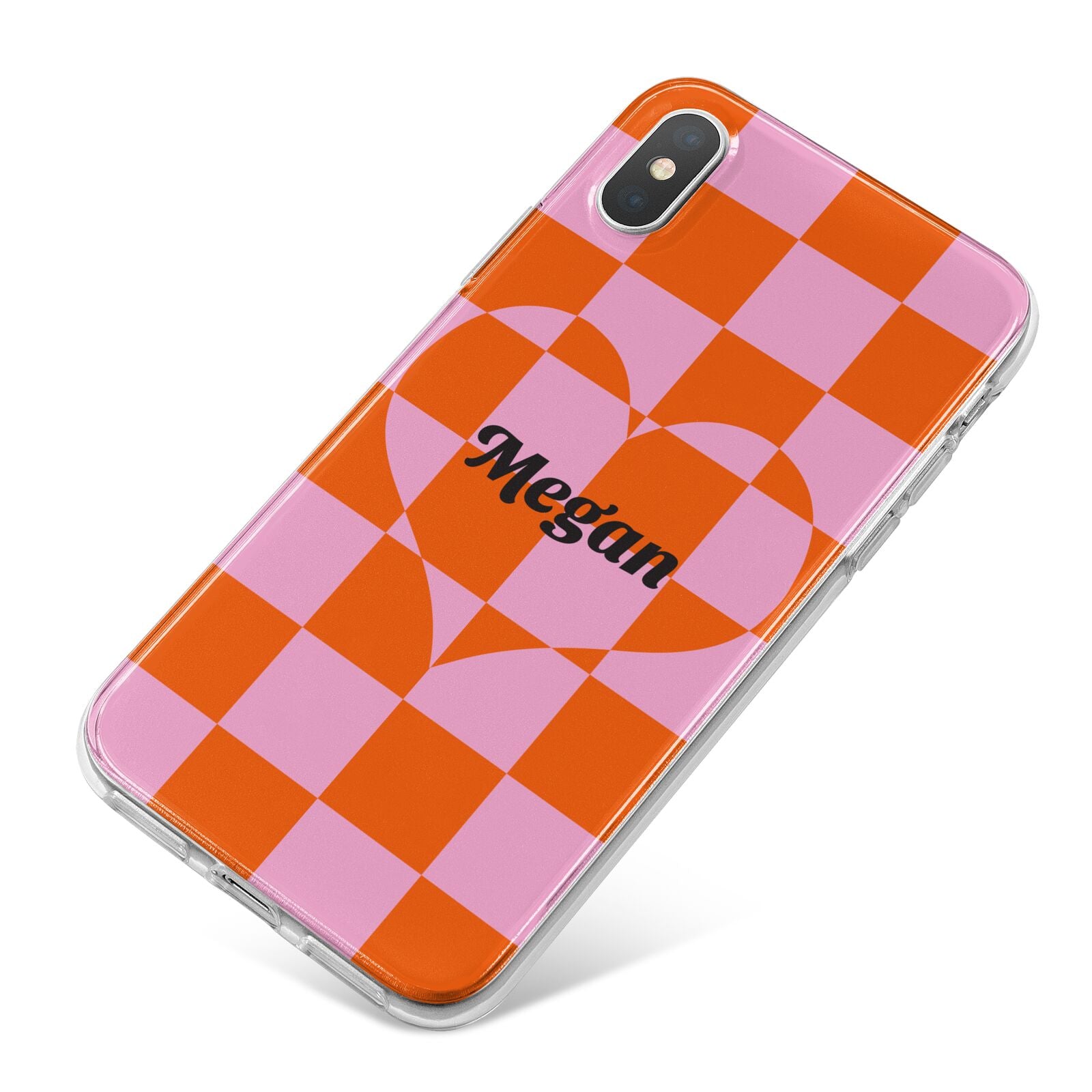 Pink Red Checkered Heart Custom iPhone X Bumper Case on Silver iPhone