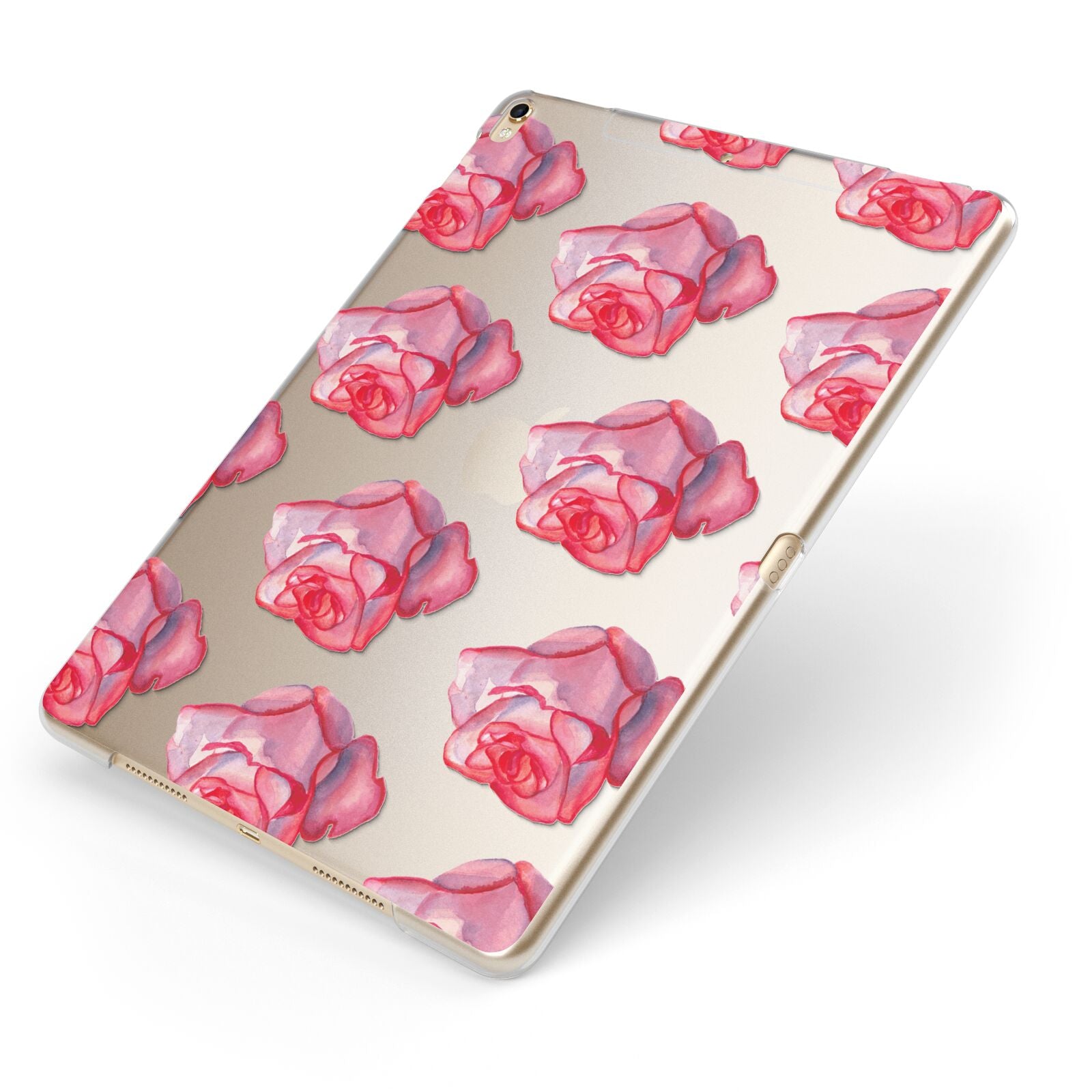 Pink Roses Apple iPad Case on Gold iPad Side View