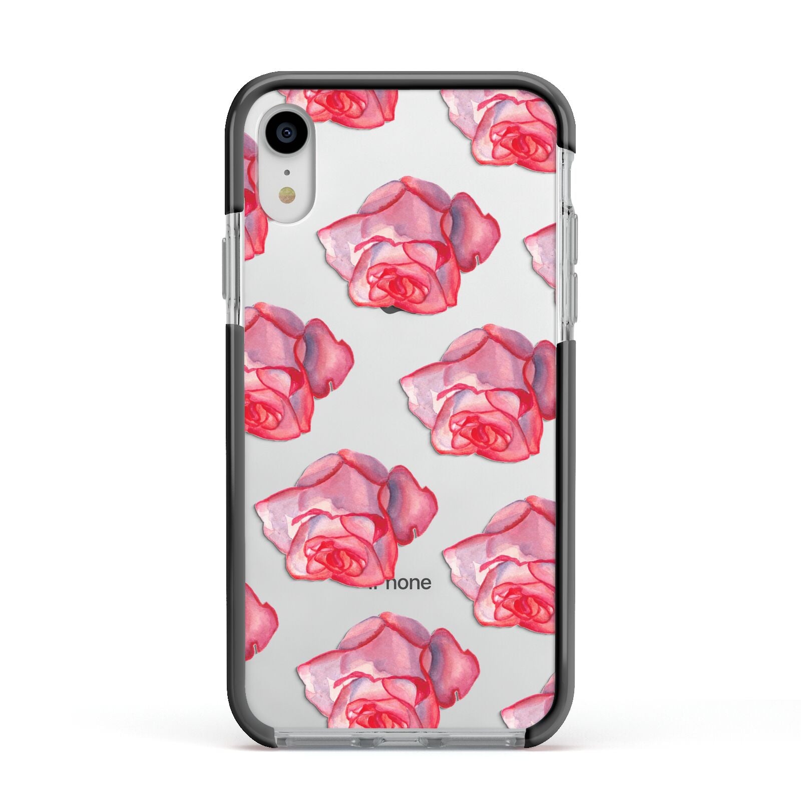 Pink Roses Apple iPhone XR Impact Case Black Edge on Silver Phone