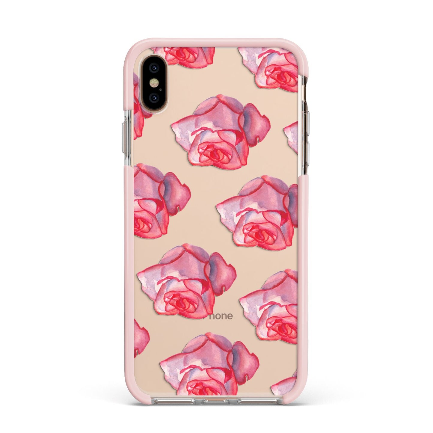 Pink Roses Apple iPhone Xs Max Impact Case Pink Edge on Gold Phone