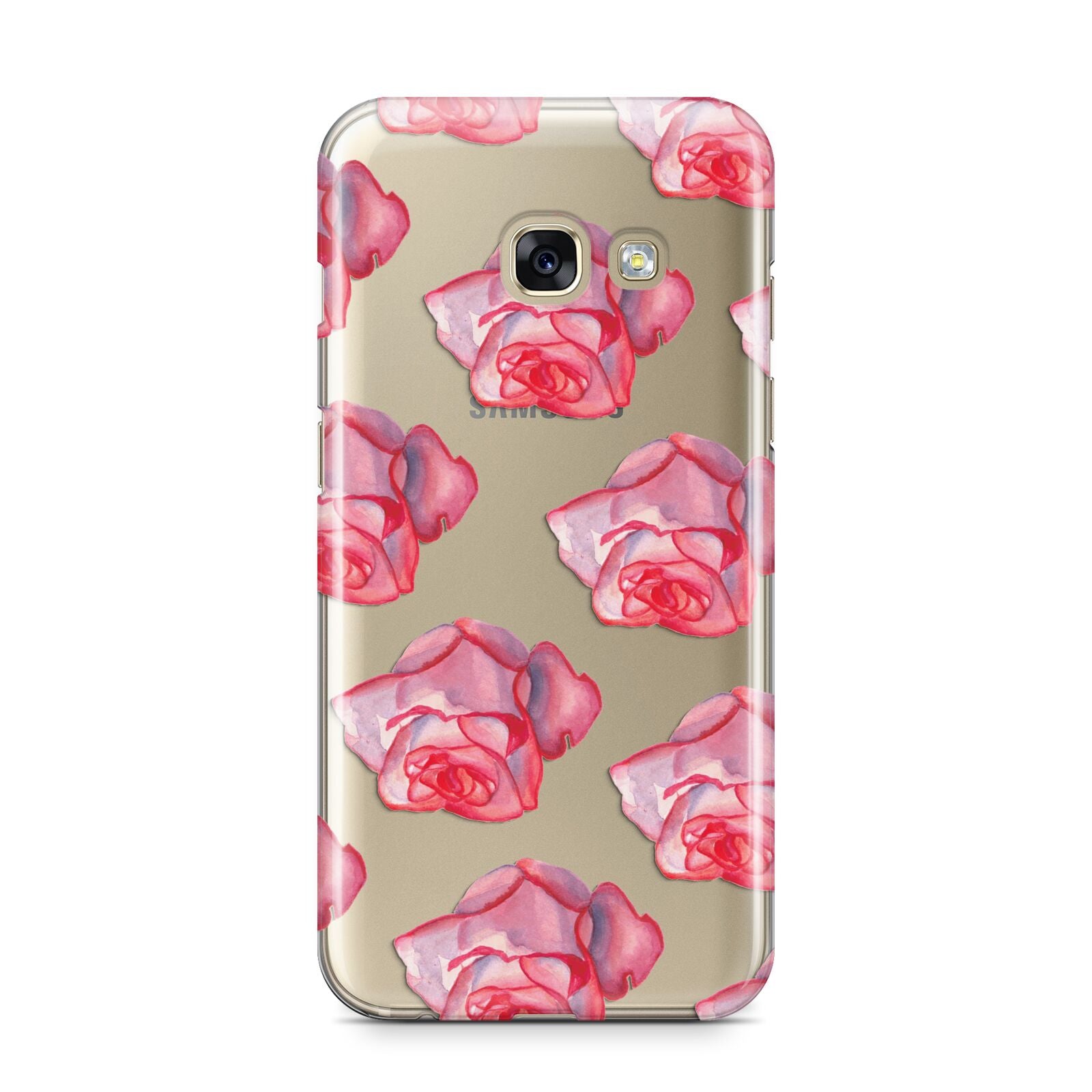 Pink Roses Samsung Galaxy A3 2017 Case on gold phone