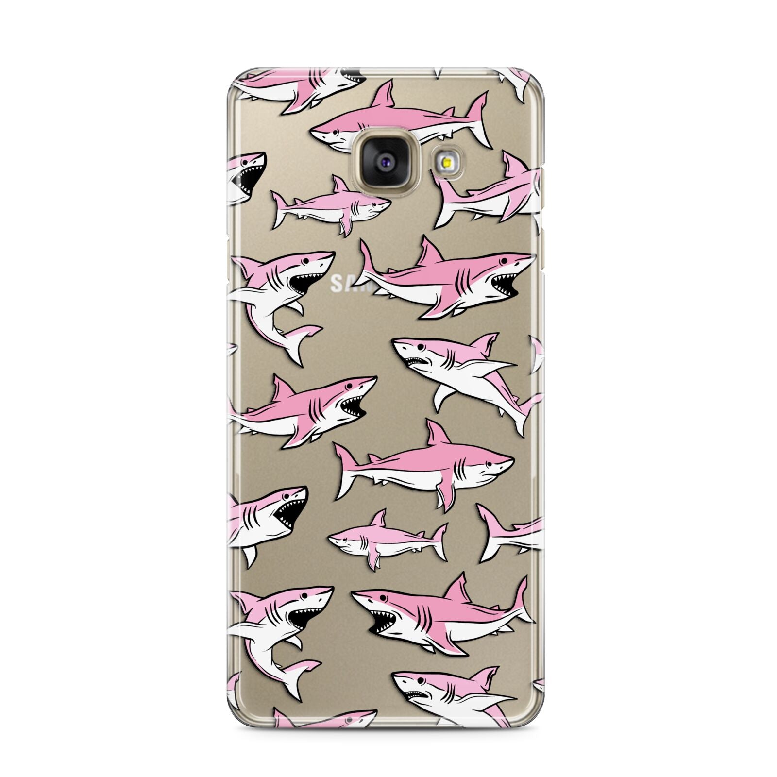 Pink Shark Samsung Galaxy A3 2016 Case on gold phone
