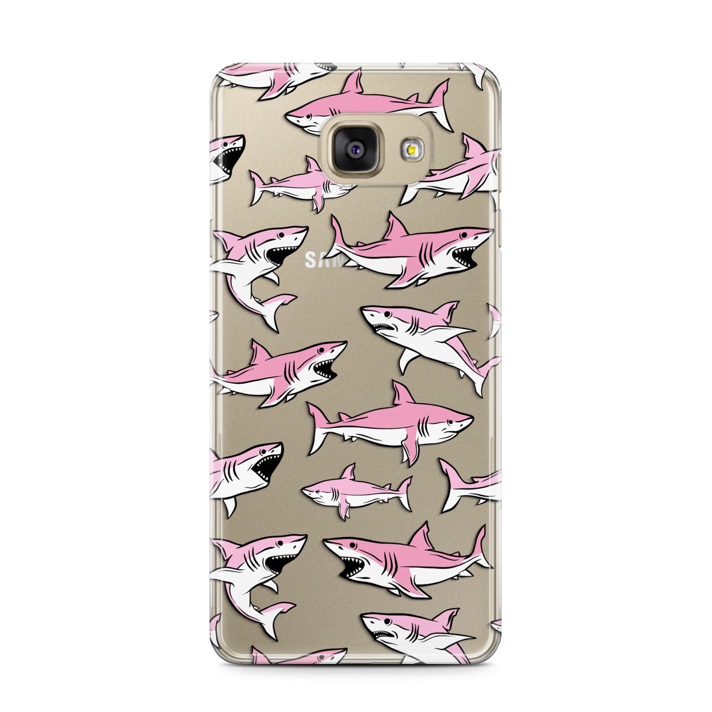 Pink Shark Samsung Galaxy A7 2016 Case on gold phone