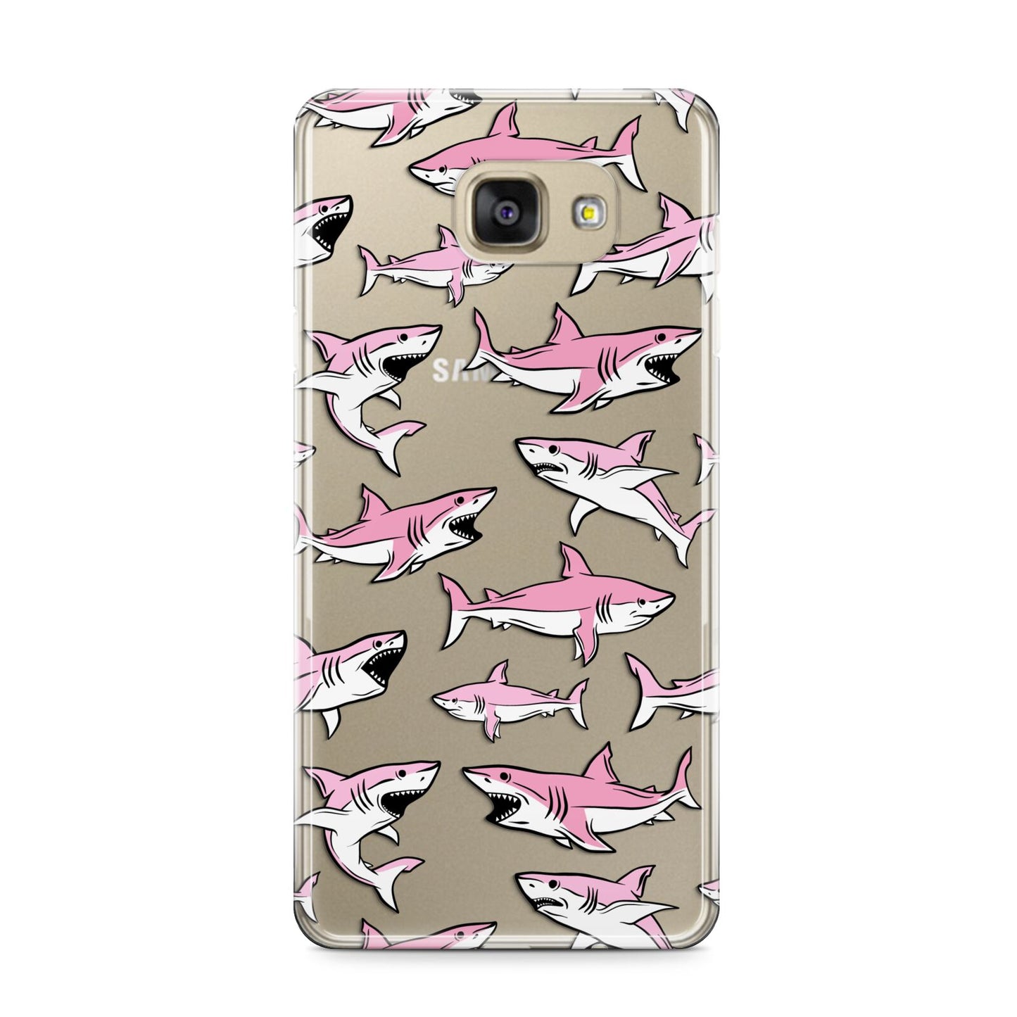 Pink Shark Samsung Galaxy A9 2016 Case on gold phone