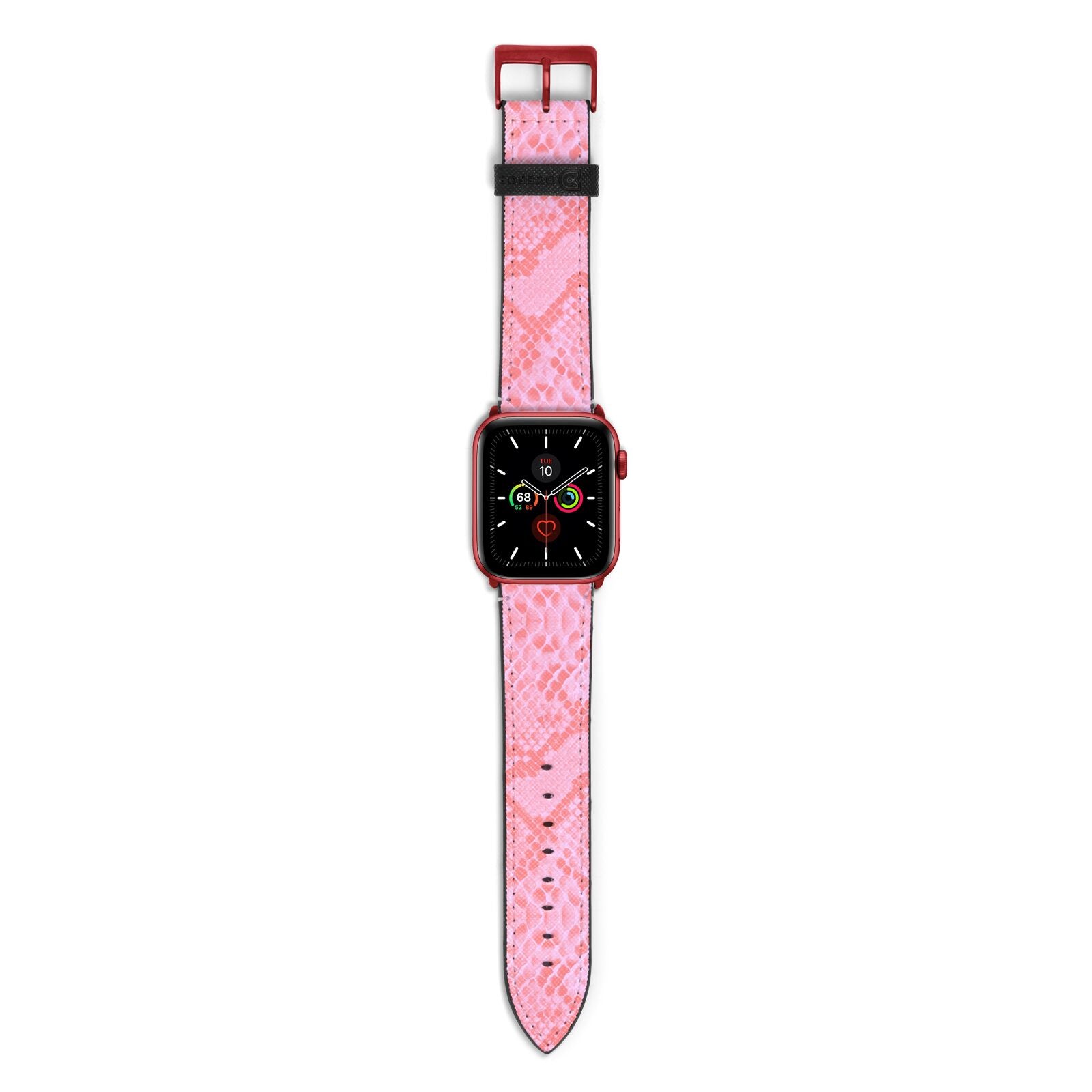 Pink Snakeskin Apple Watch Strap with Red Hardware