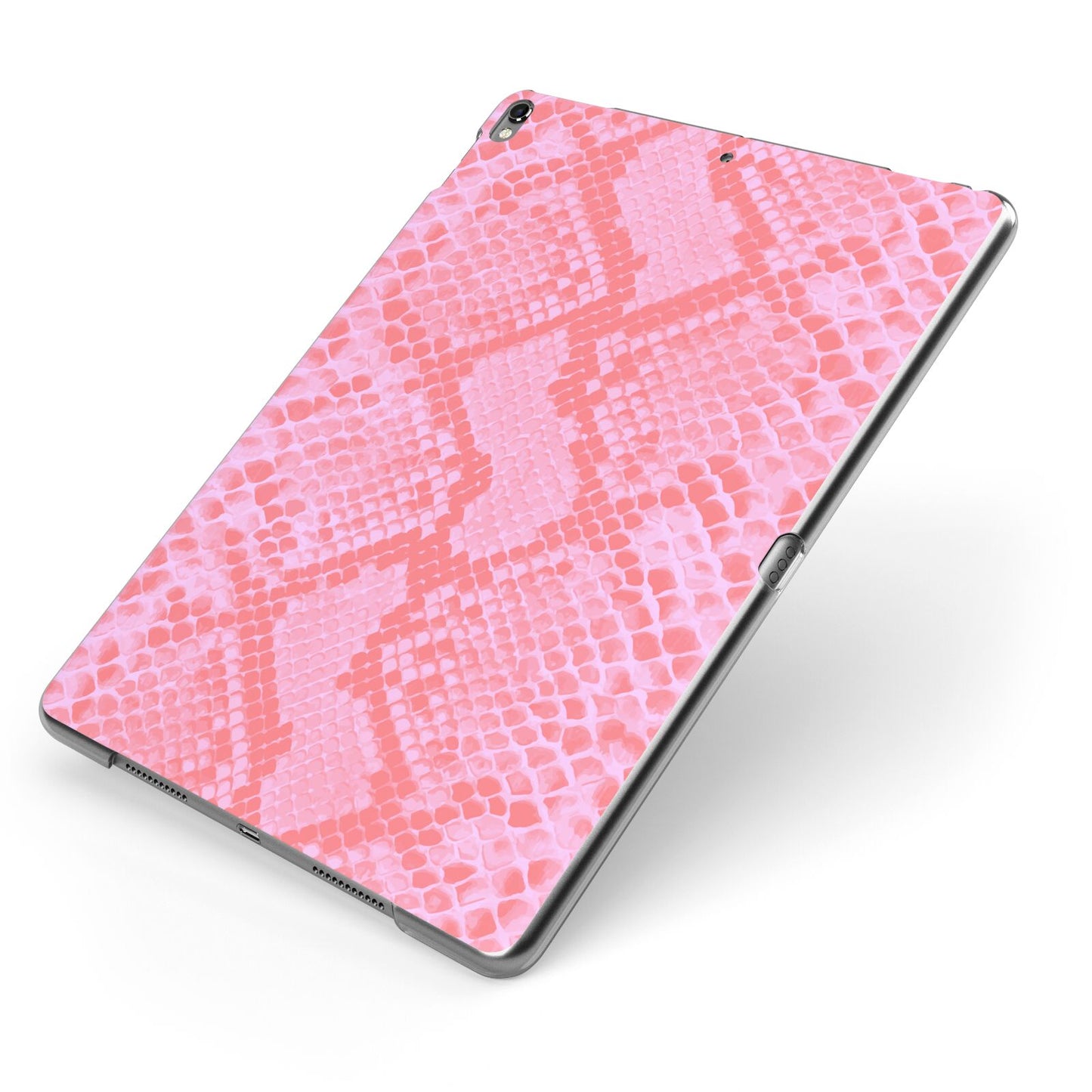 Pink Snakeskin Apple iPad Case on Grey iPad Side View