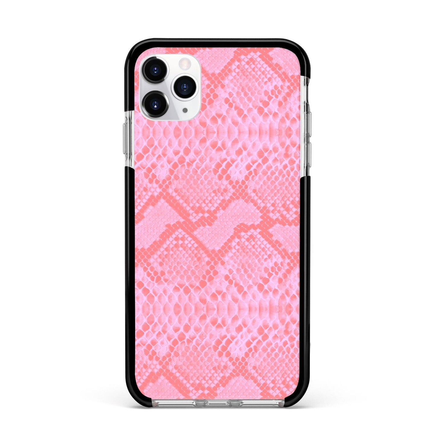 Pink Snakeskin Apple iPhone 11 Pro Max in Silver with Black Impact Case