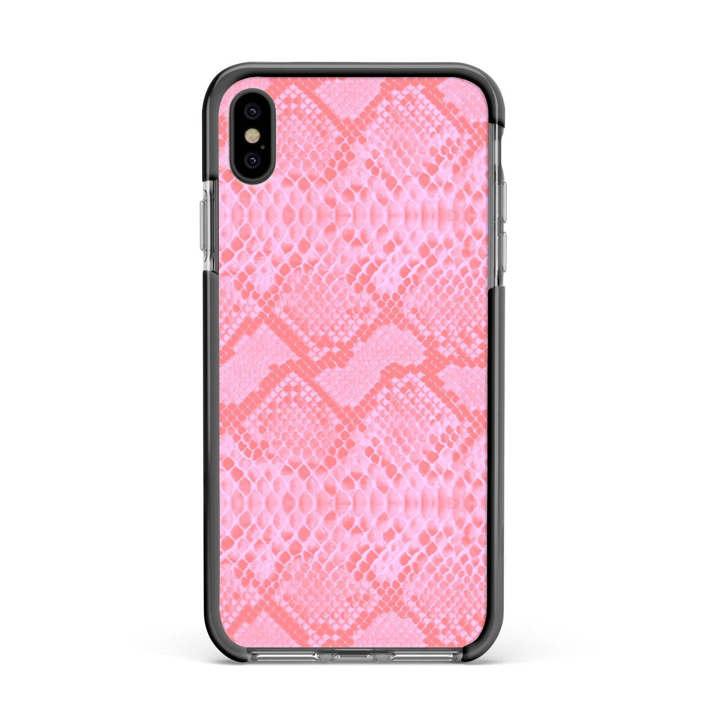 Pink Snakeskin Apple iPhone Xs Max Impact Case Black Edge on Black Phone