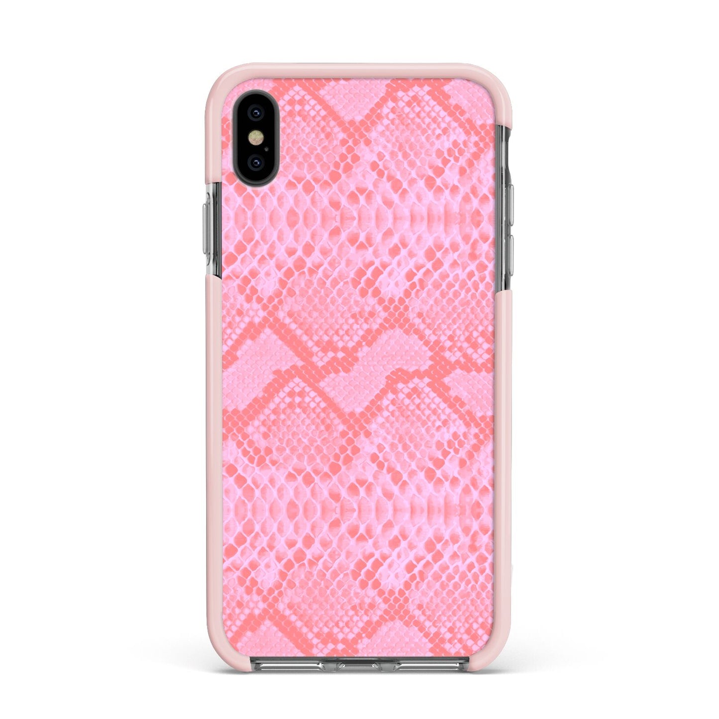 Pink Snakeskin Apple iPhone Xs Max Impact Case Pink Edge on Black Phone