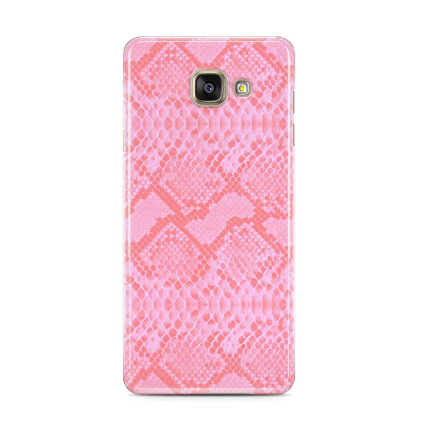 Pink Snakeskin Samsung Galaxy A3 2016 Case on gold phone
