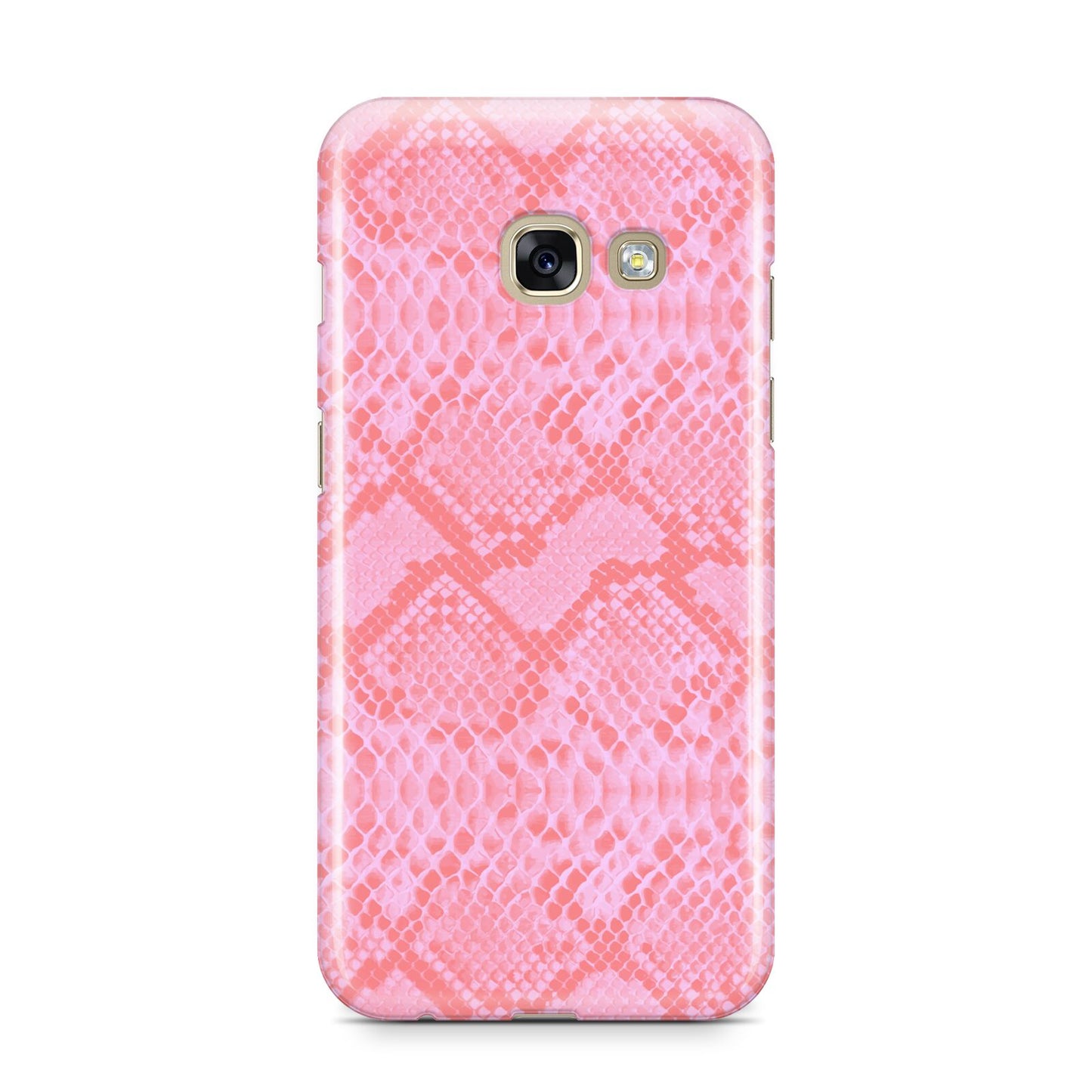 Pink Snakeskin Samsung Galaxy A3 2017 Case on gold phone