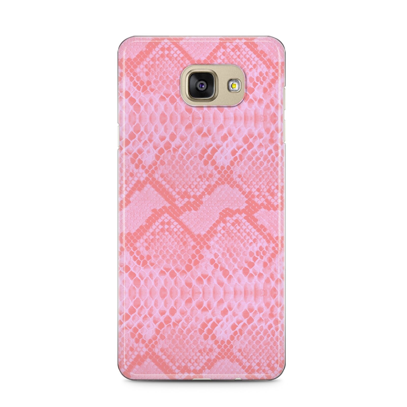 Pink Snakeskin Samsung Galaxy A5 2016 Case on gold phone