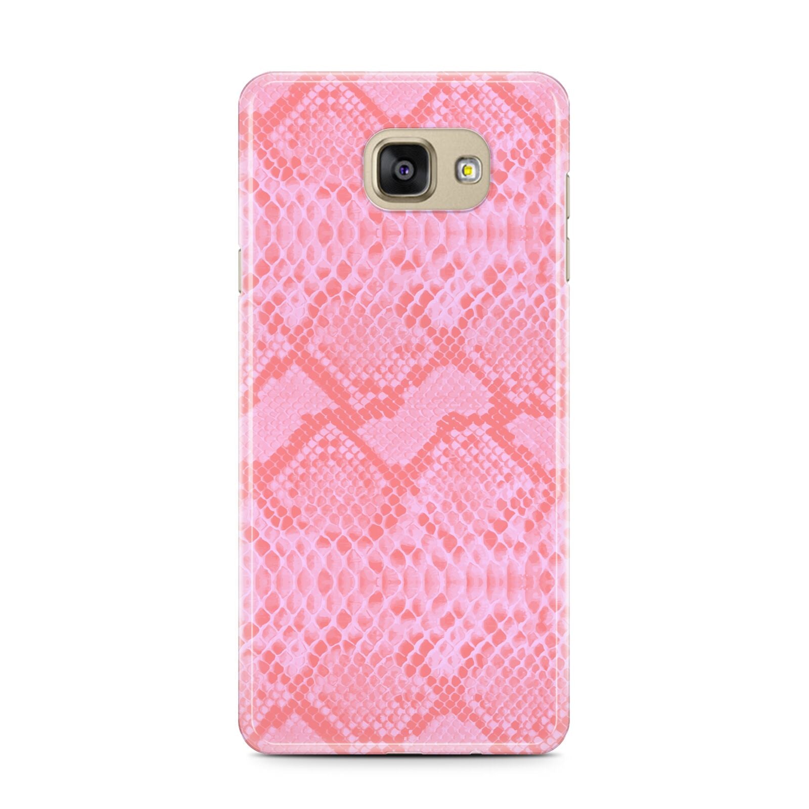 Pink Snakeskin Samsung Galaxy A7 2016 Case on gold phone