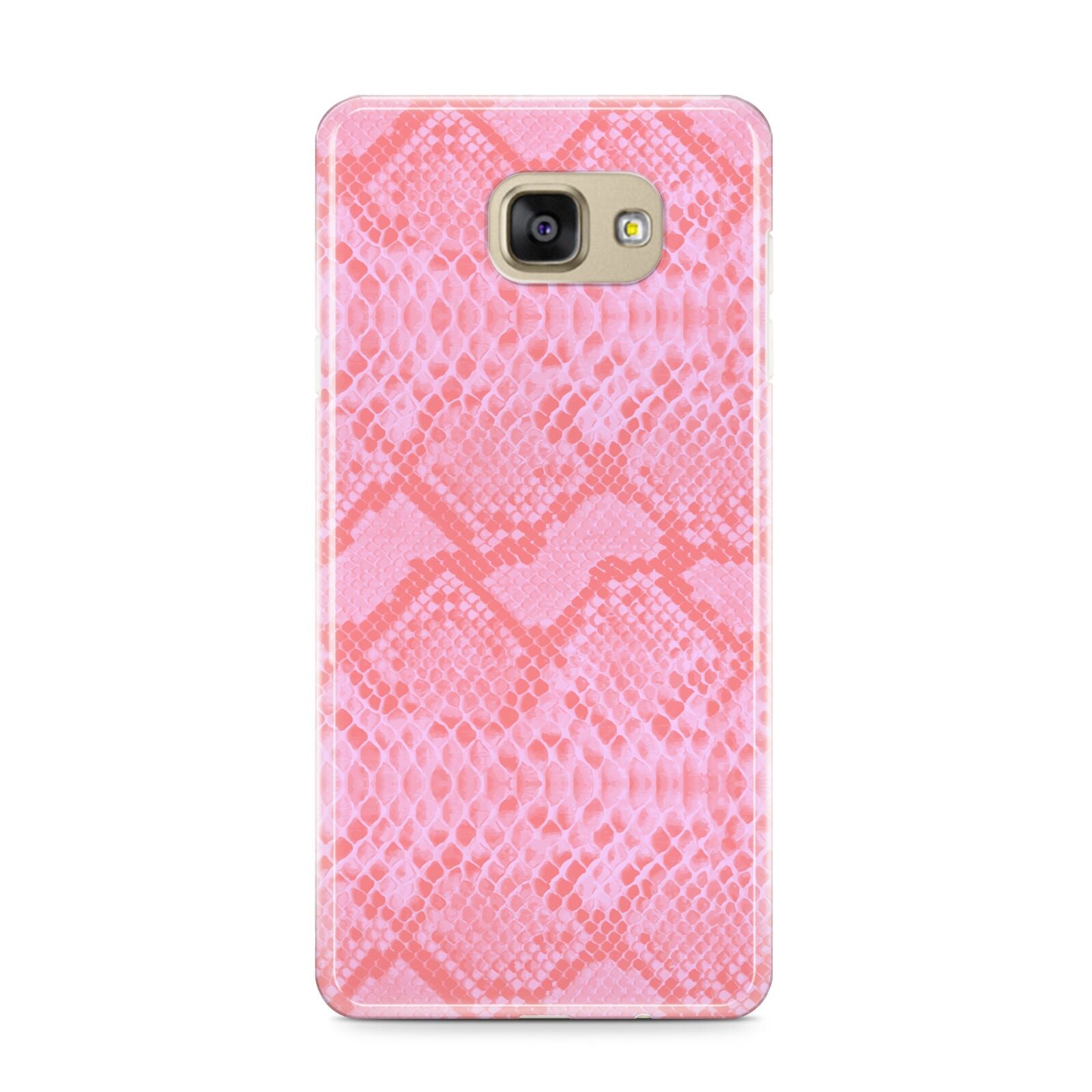 Pink Snakeskin Samsung Galaxy A9 2016 Case on gold phone