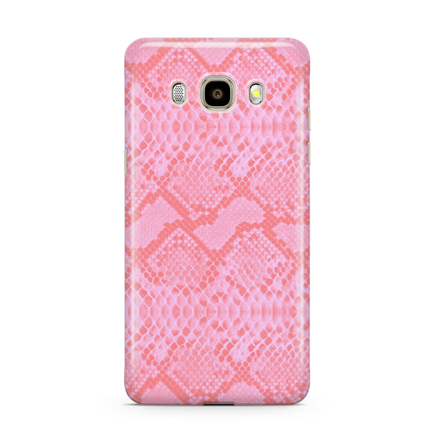 Pink Snakeskin Samsung Galaxy J7 2016 Case on gold phone