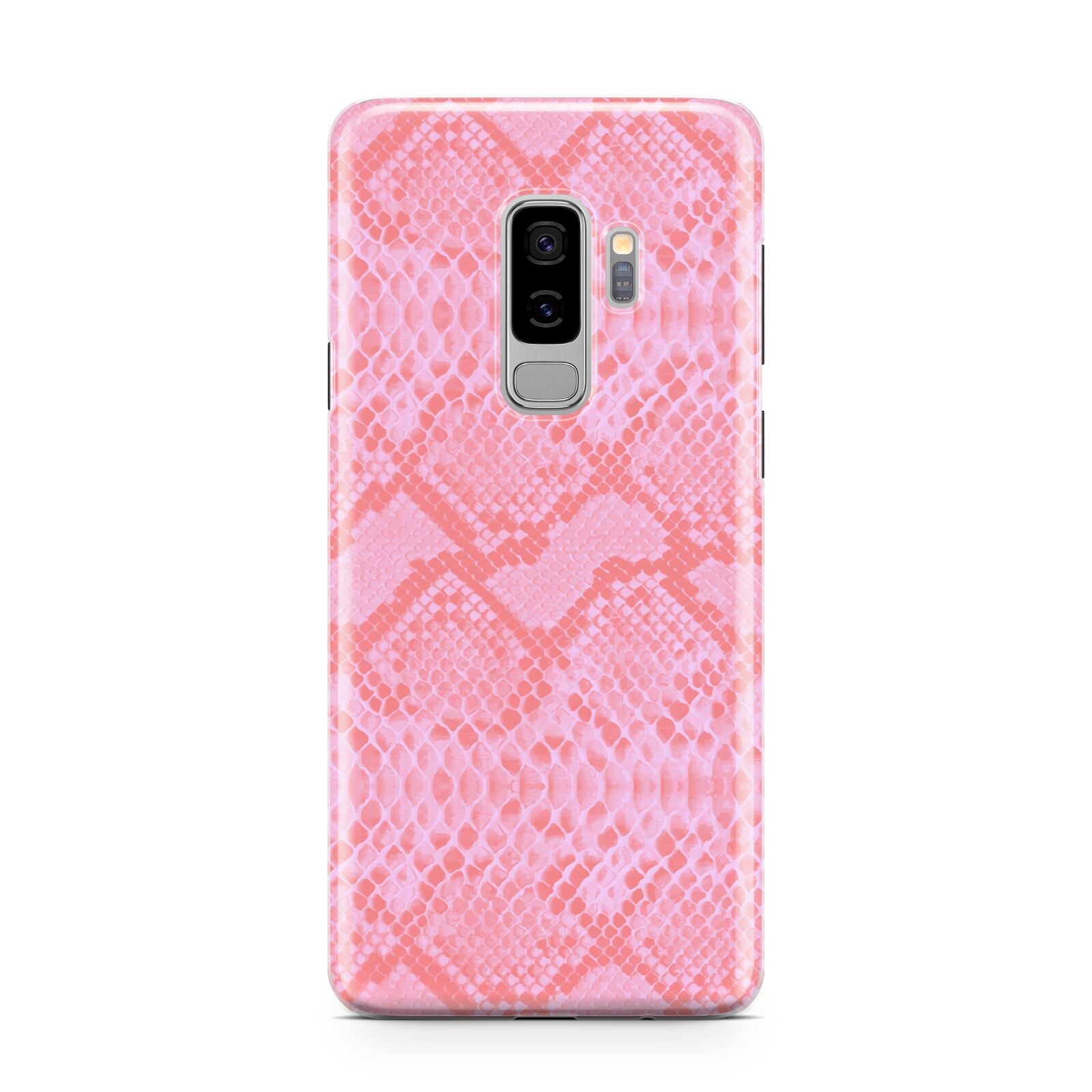 Pink Snakeskin Samsung Galaxy S9 Plus Case on Silver phone