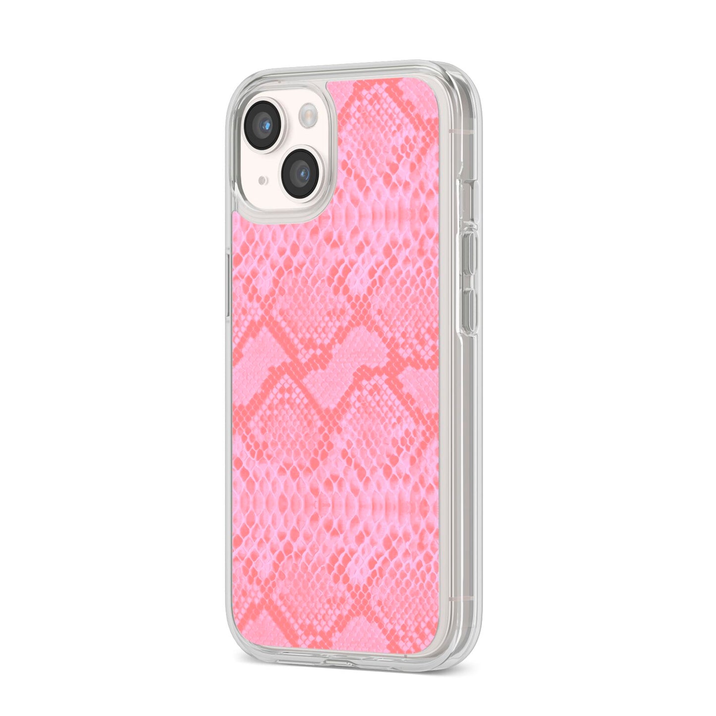 Pink Snakeskin iPhone 14 Clear Tough Case Starlight Angled Image