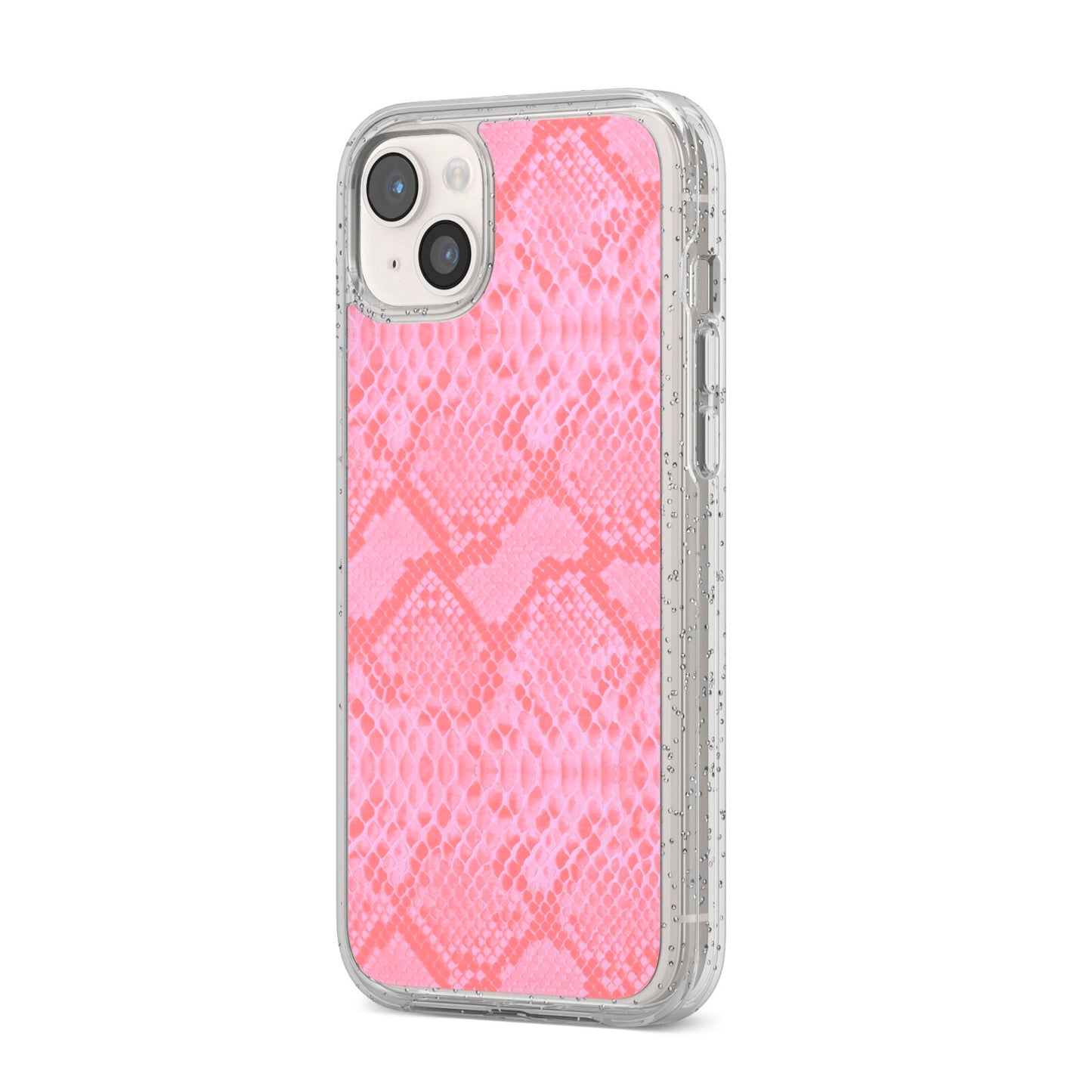 Pink Snakeskin iPhone 14 Plus Glitter Tough Case Starlight Angled Image