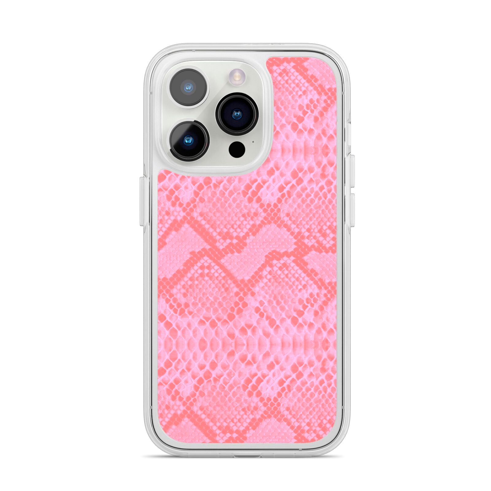 Pink Snakeskin iPhone 14 Pro Clear Tough Case Silver