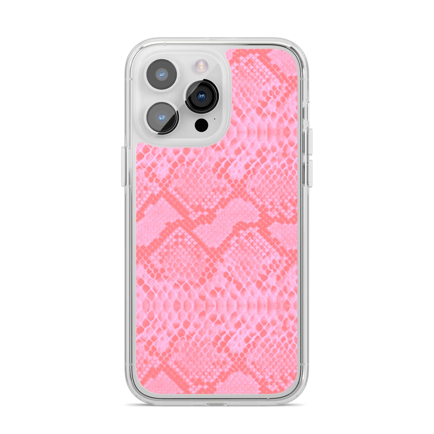 Pink Snakeskin iPhone 14 Pro Max Clear Tough Case Silver