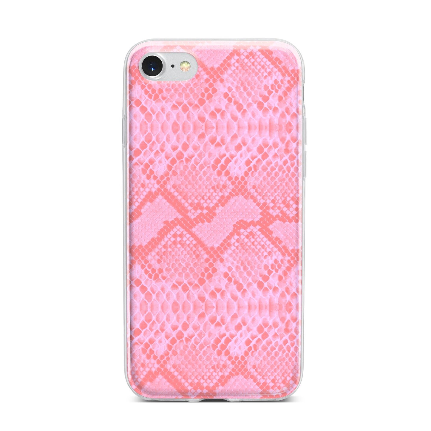 Pink Snakeskin iPhone 7 Bumper Case on Silver iPhone