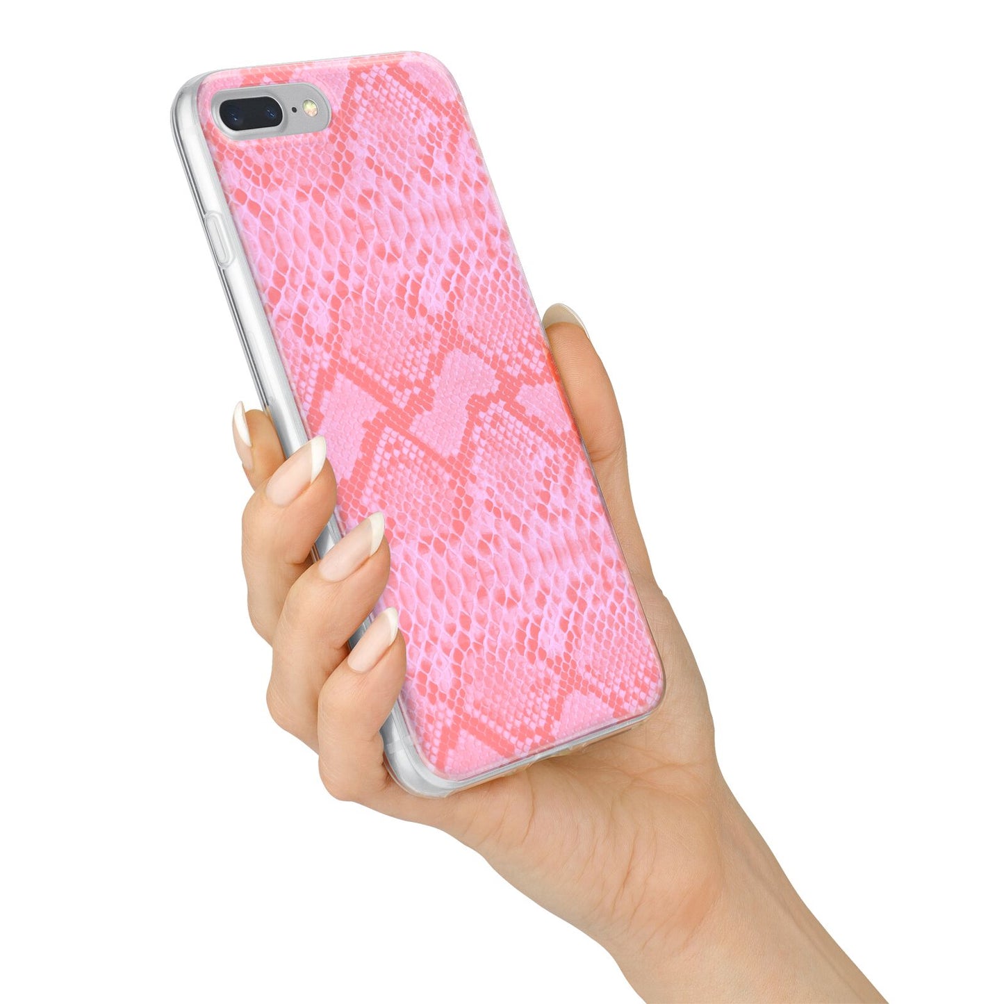 Pink Snakeskin iPhone 7 Plus Bumper Case on Silver iPhone Alternative Image