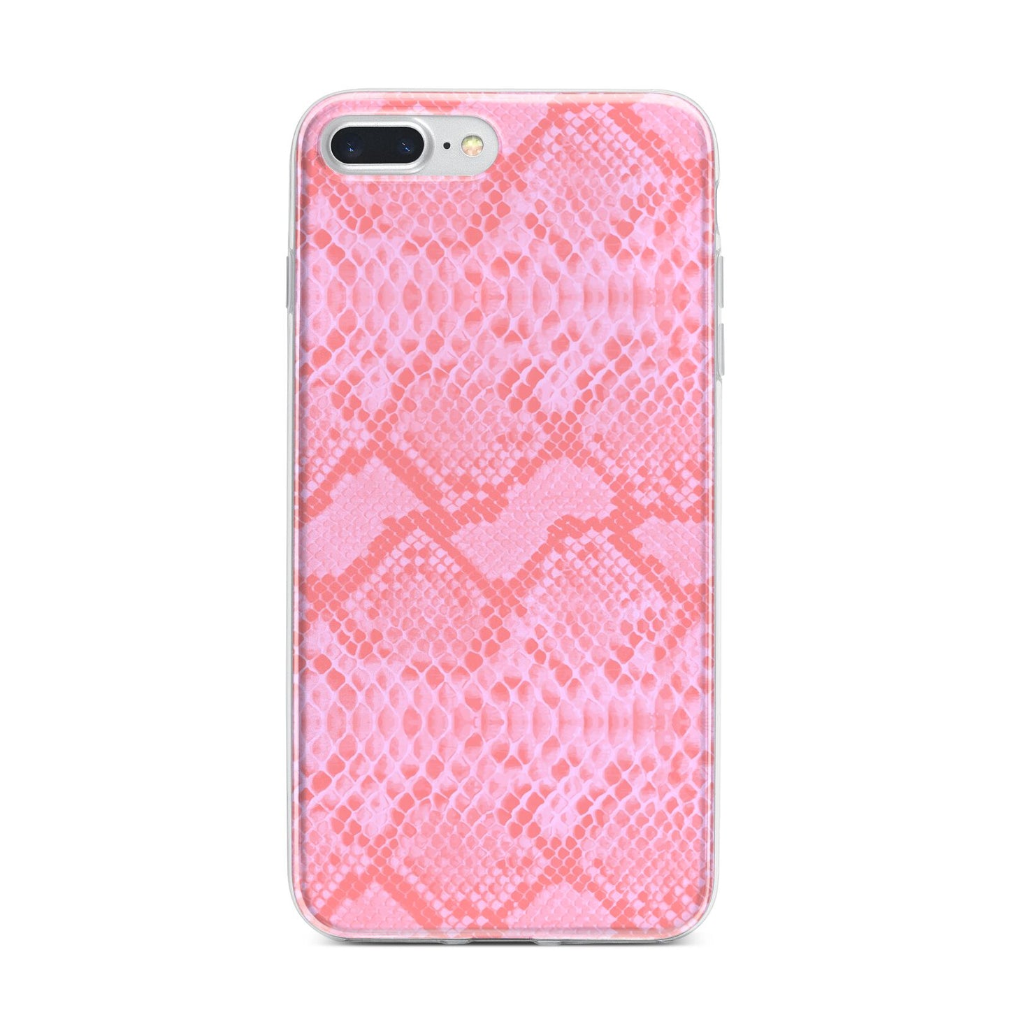 Pink Snakeskin iPhone 7 Plus Bumper Case on Silver iPhone