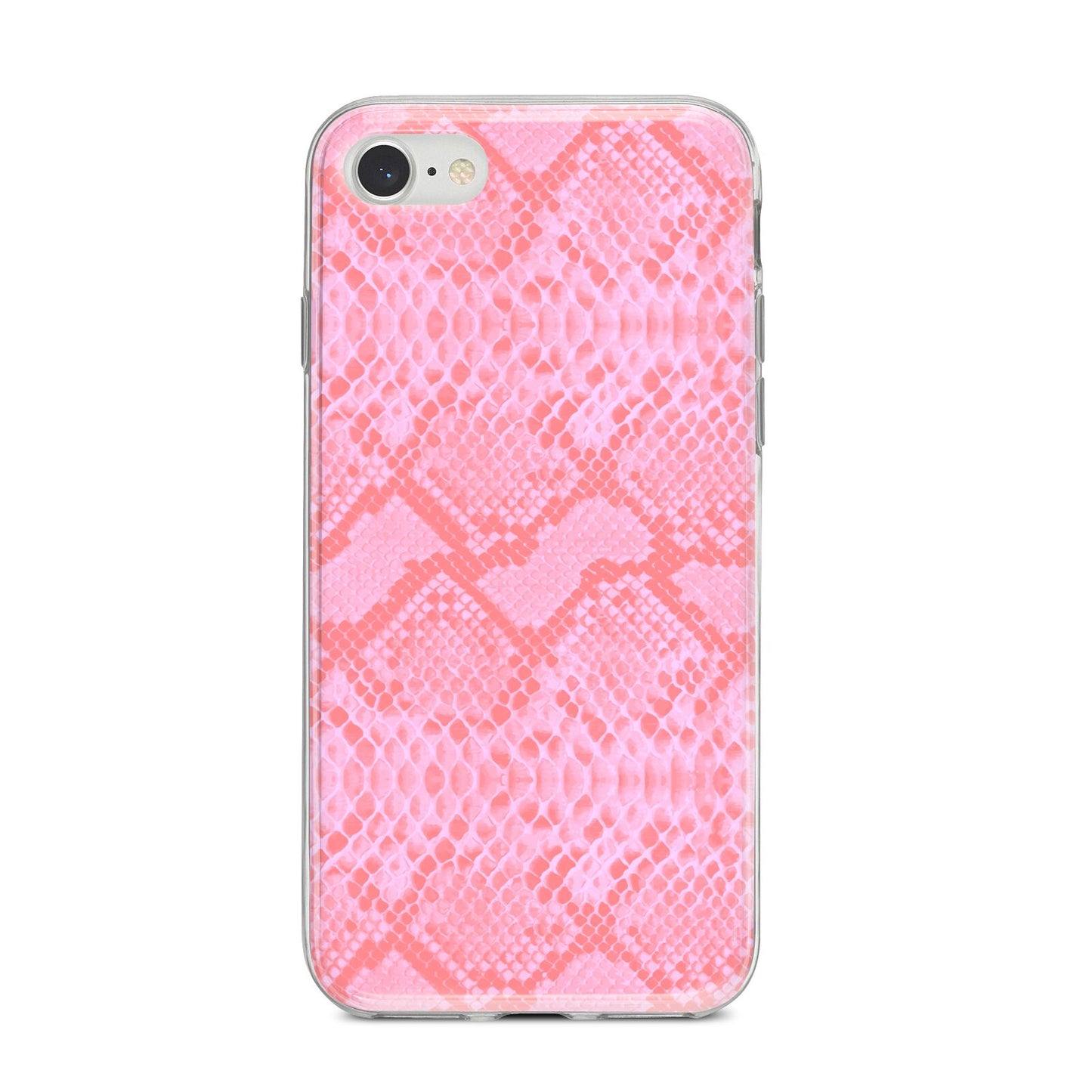 Pink Snakeskin iPhone 8 Bumper Case on Silver iPhone