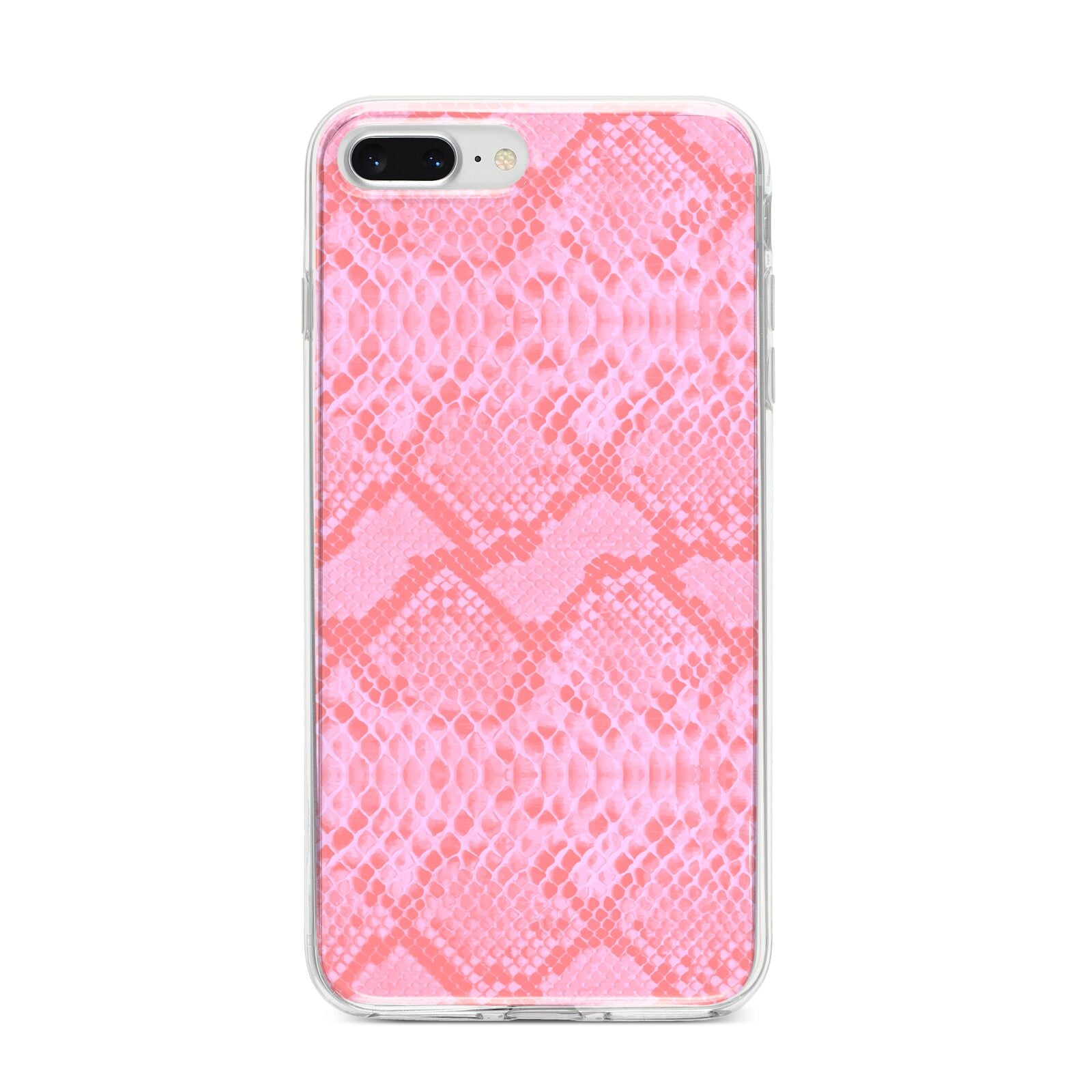 Pink Snakeskin iPhone 8 Plus Bumper Case on Silver iPhone