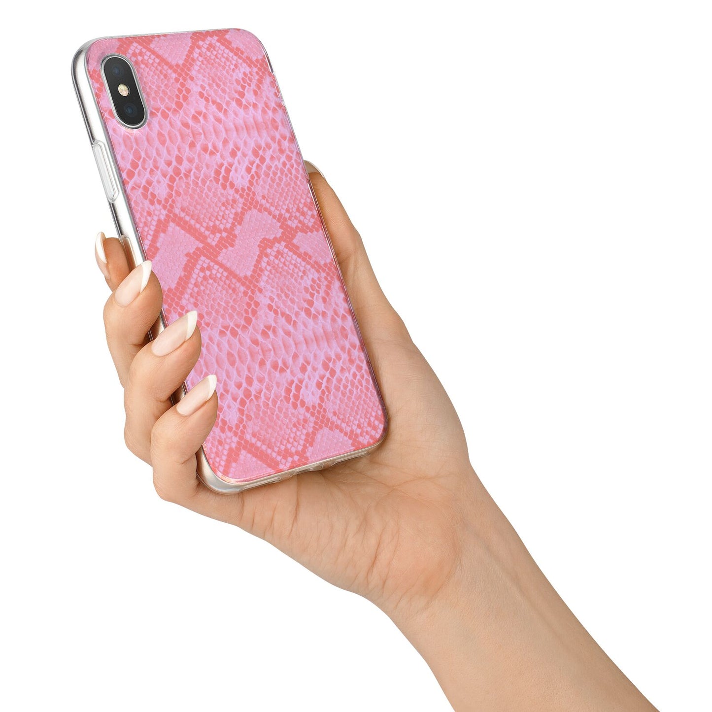 Pink Snakeskin iPhone X Bumper Case on Silver iPhone Alternative Image 2