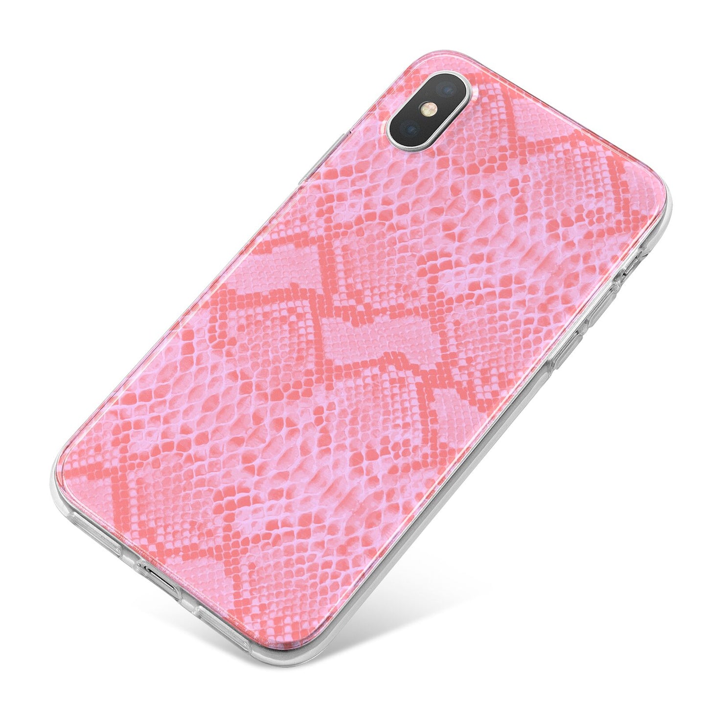 Pink Snakeskin iPhone X Bumper Case on Silver iPhone