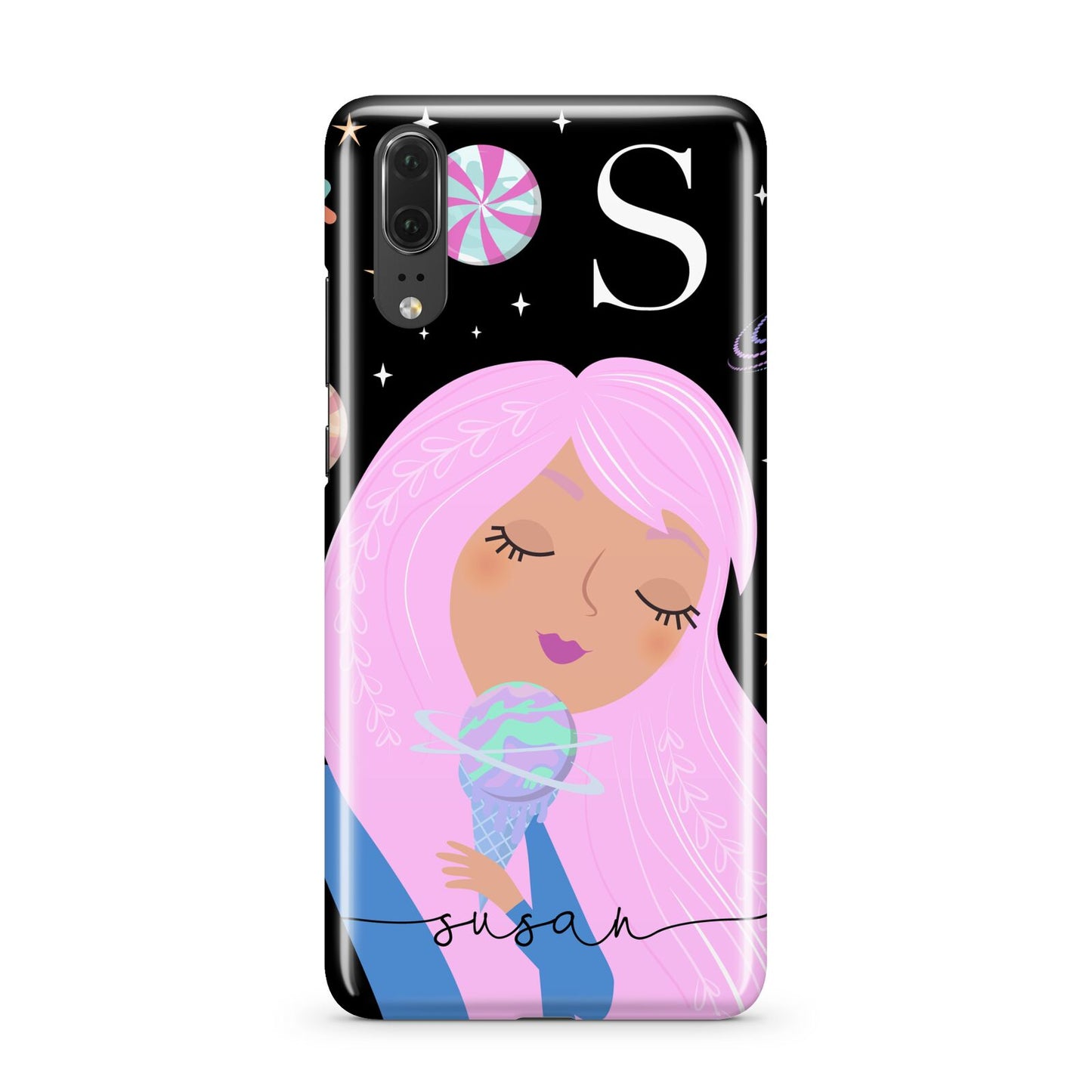 Pink Space Lady Personalised Huawei P20 Phone Case