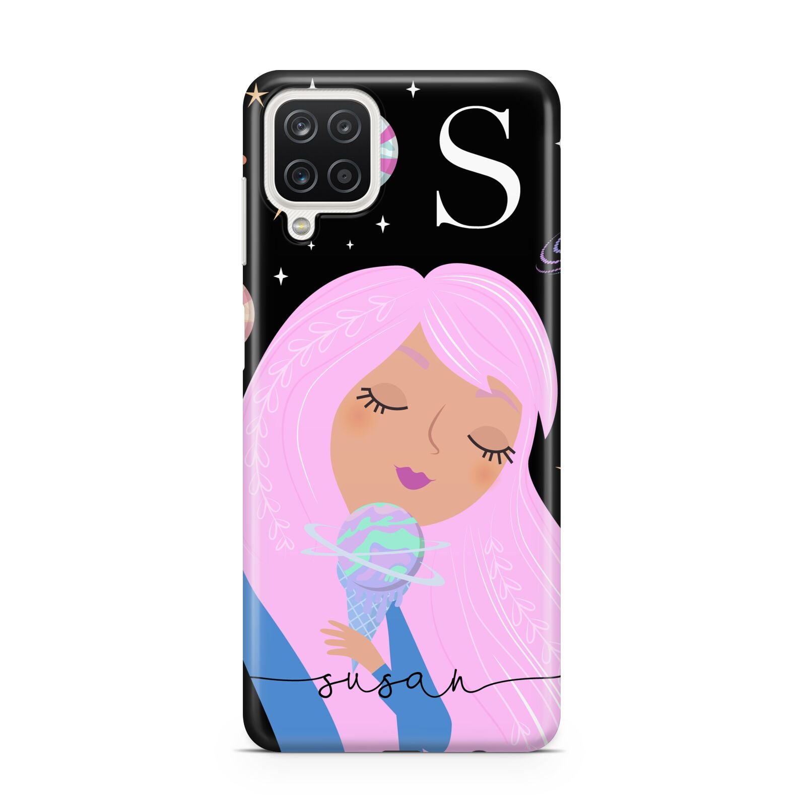 Pink Space Lady Personalised Samsung A12 Case