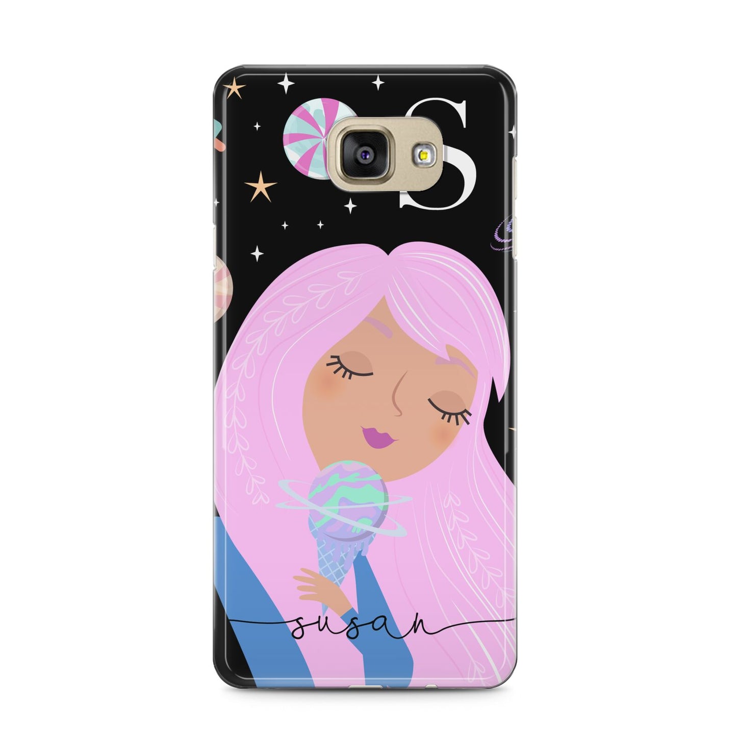 Pink Space Lady Personalised Samsung Galaxy A5 2016 Case on gold phone