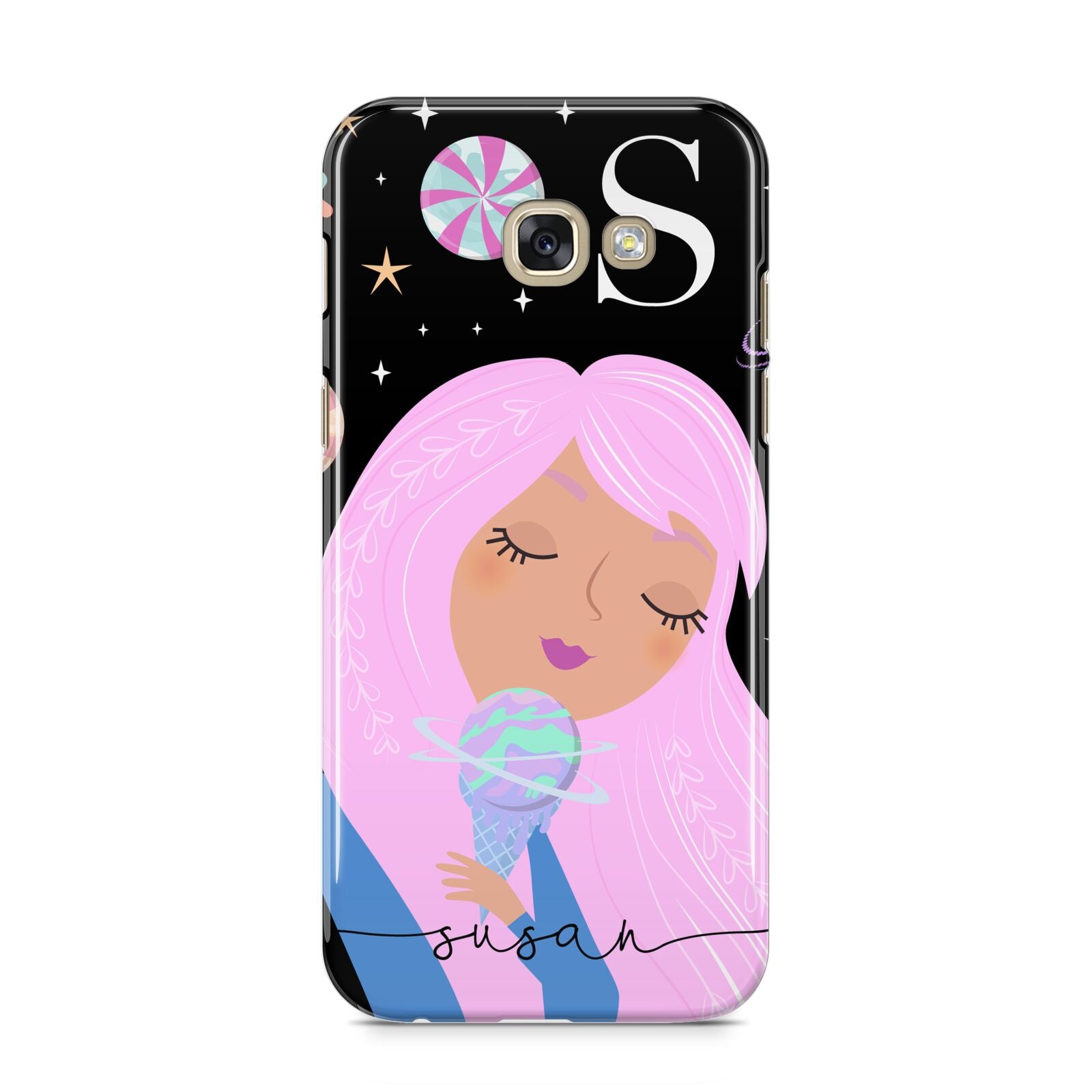 Pink Space Lady Personalised Samsung Galaxy A5 2017 Case on gold phone